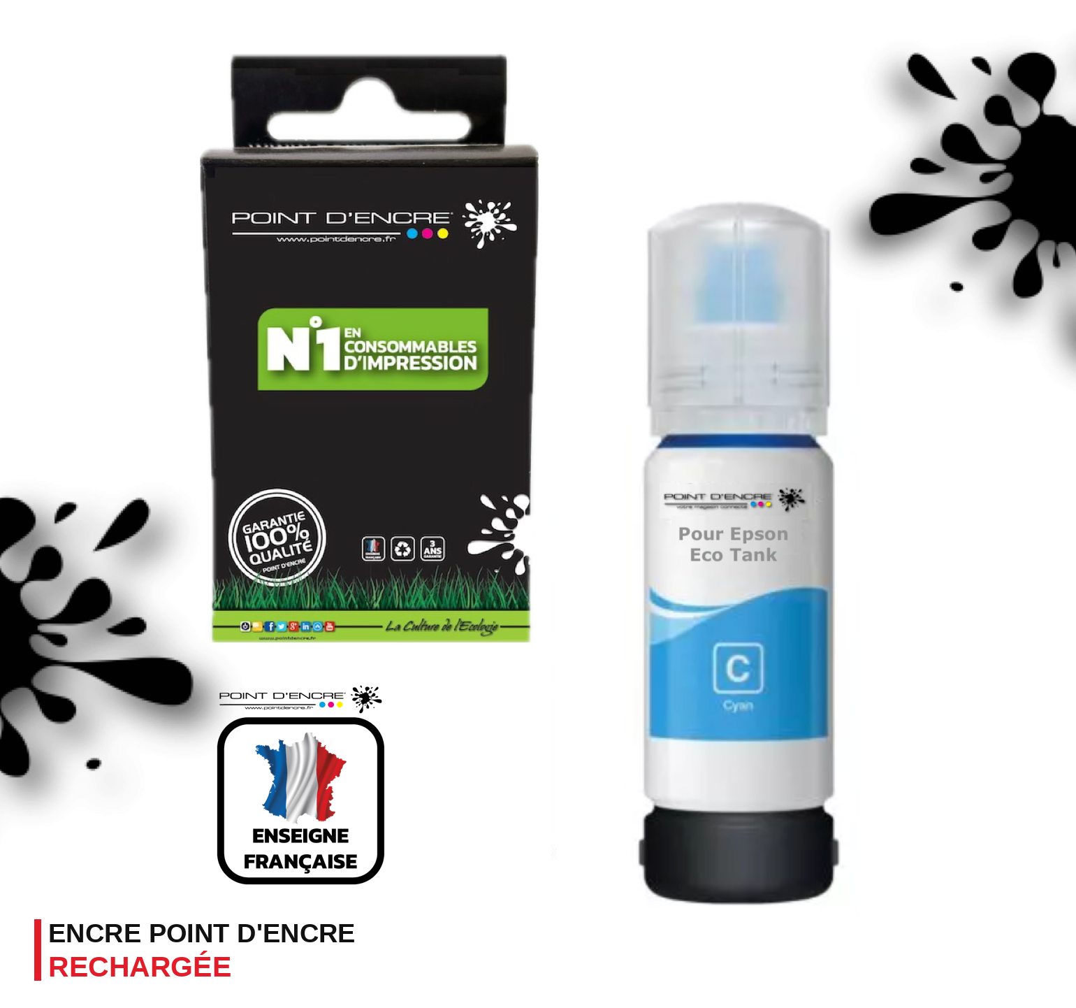113 / C13T06B240 - CYAN - Grande capacité de Marque Francaise POINT D'ENCRE Pour imprimante compatible EPSON (eep)