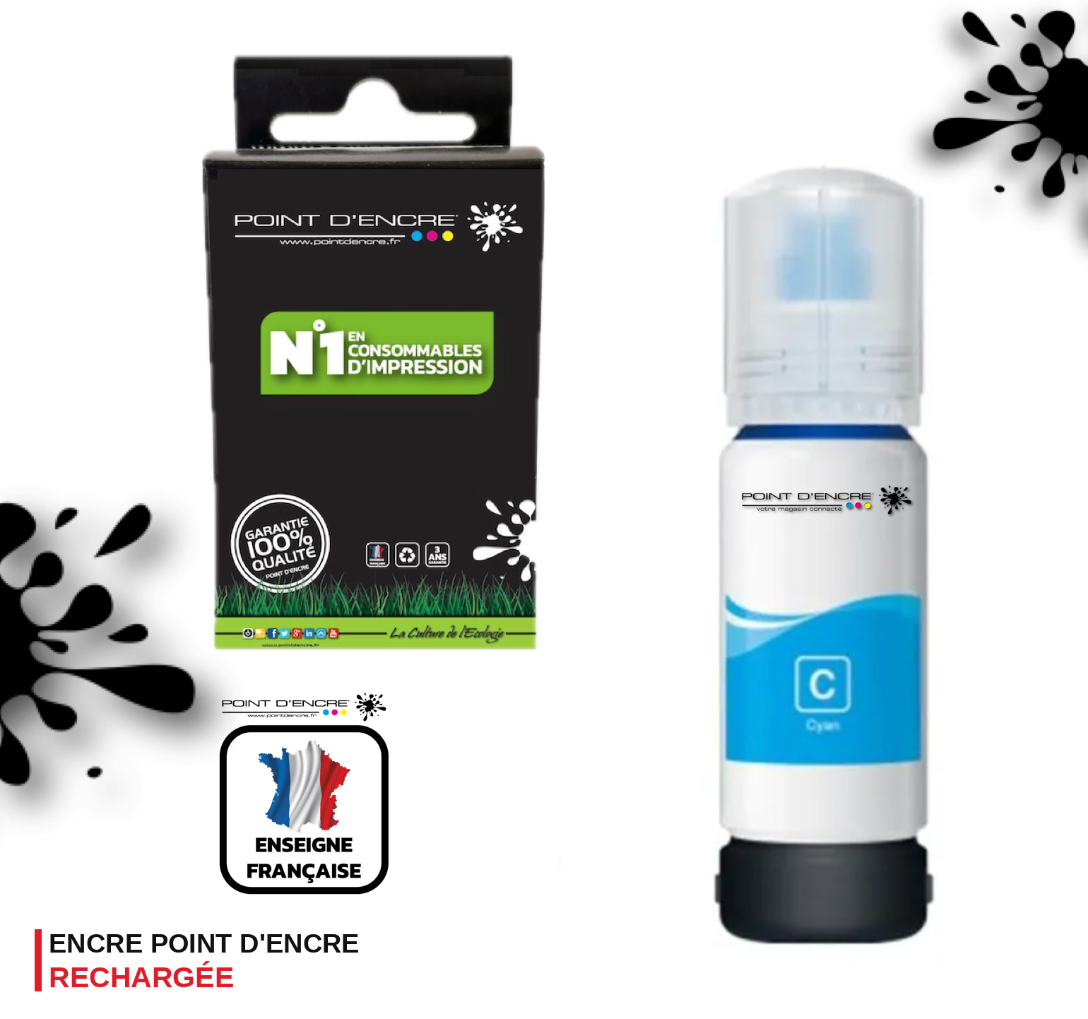 114 - CYAN - Grande capacité de Marque Francaise POINT D'ENCRE Pour imprimante compatible EPSON (eep)
