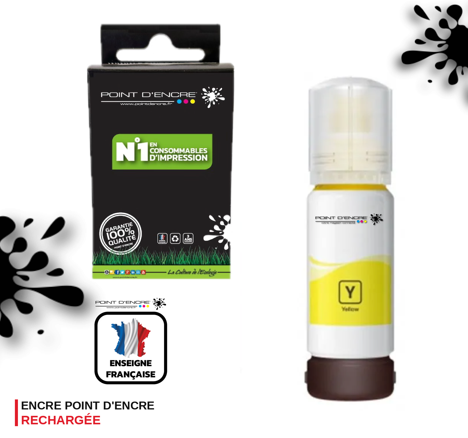 114 - JAUNE - Grande capacité de Marque Francaise POINT D'ENCRE Pour imprimante compatible EPSON (eep)