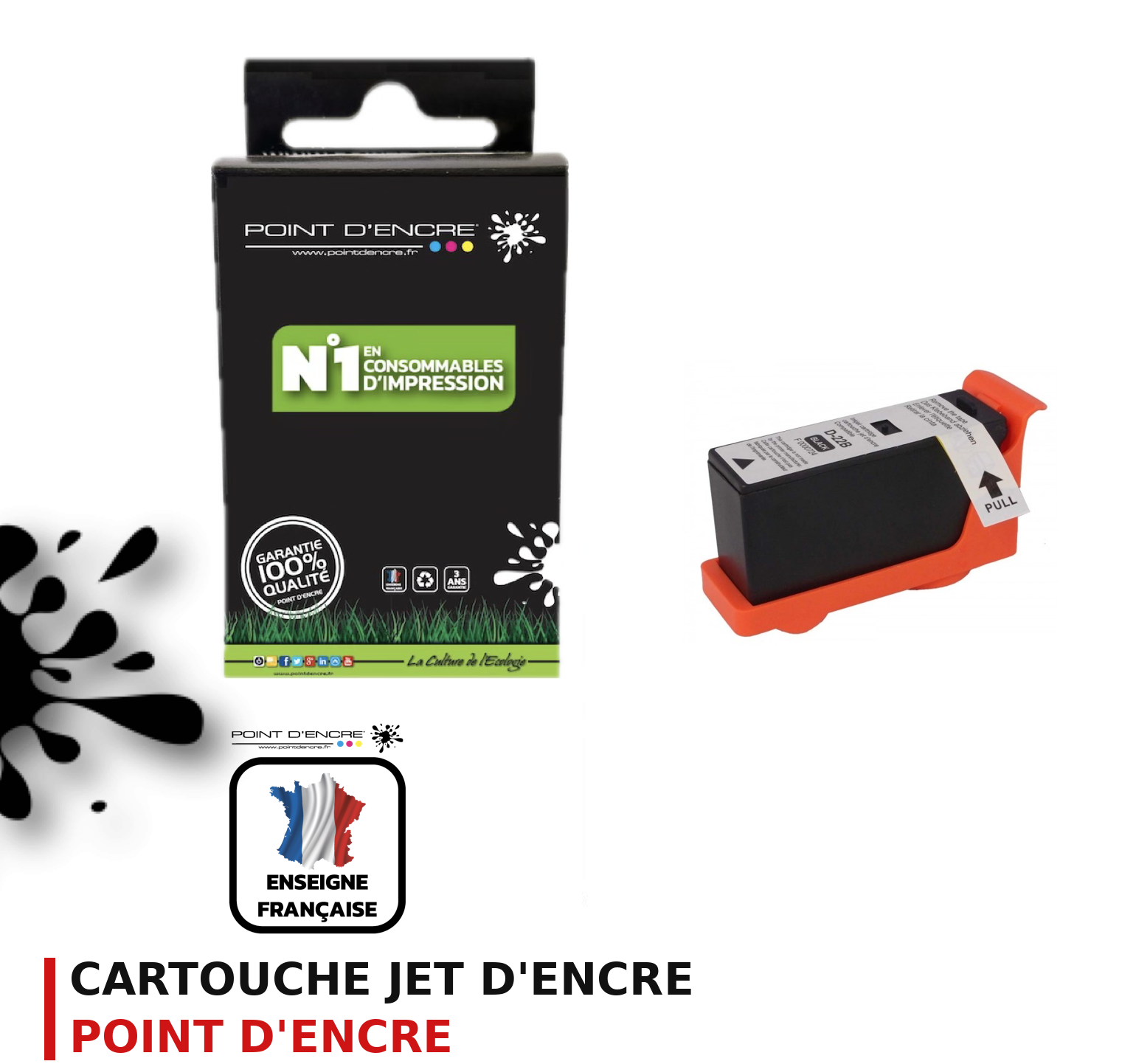 Cartouche d'encre POINT D'ENCRE Dell Y498D — NOIR