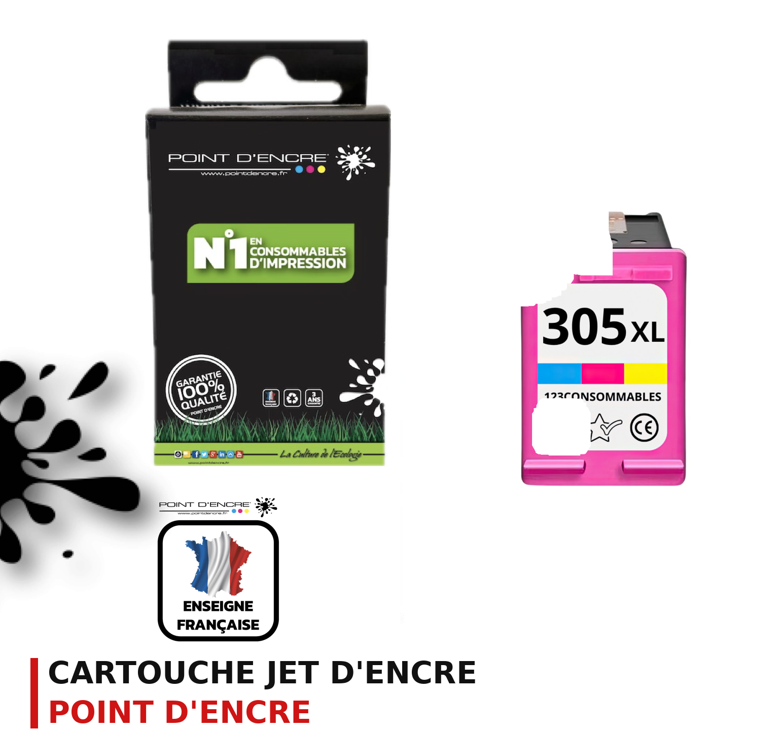 Cartouche d'encre POINT D'ENCRE Hp 305XL — COULEUR