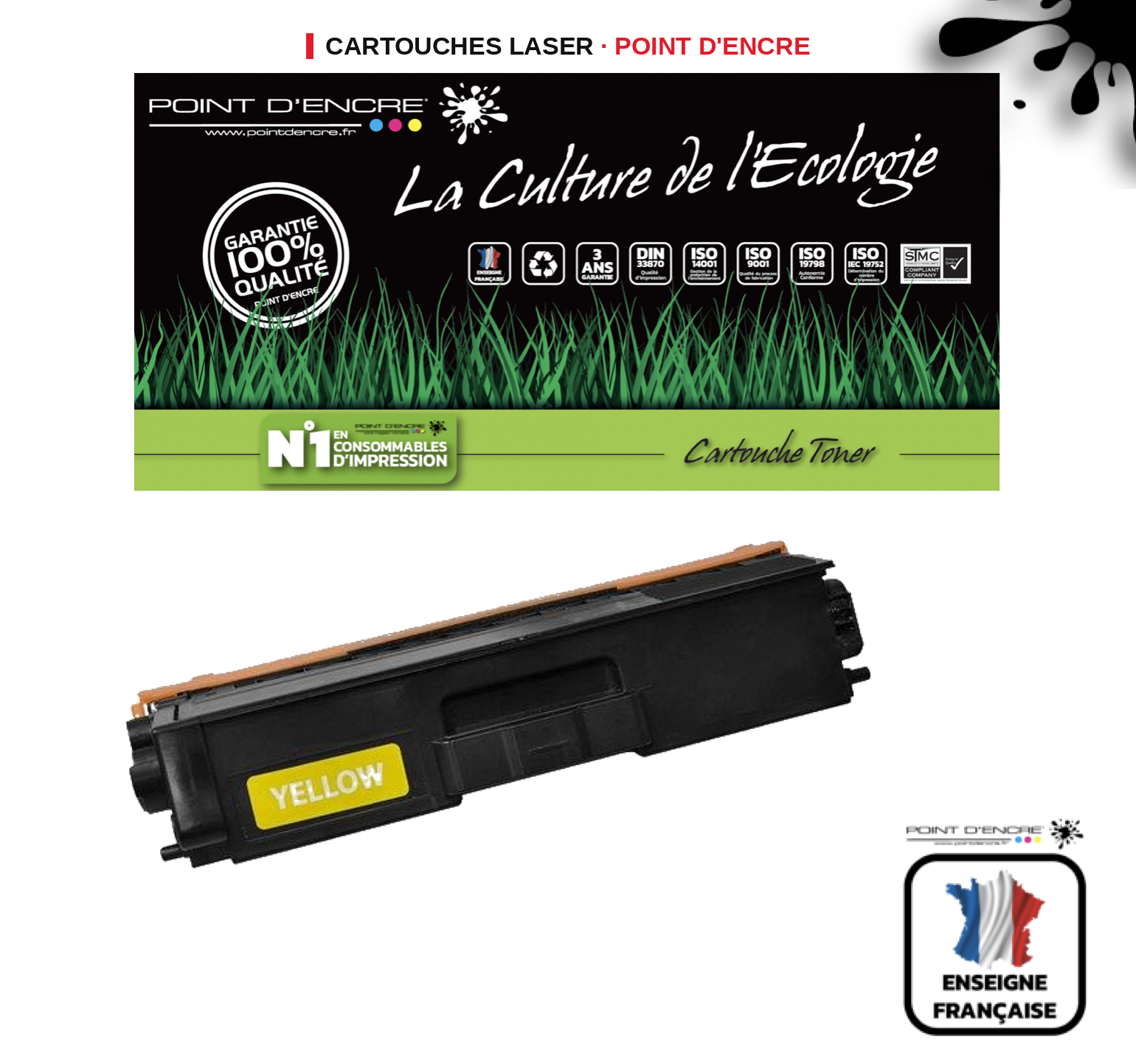Cartouche laser POINT D'ENCRE Brother 900Y — JAUNE