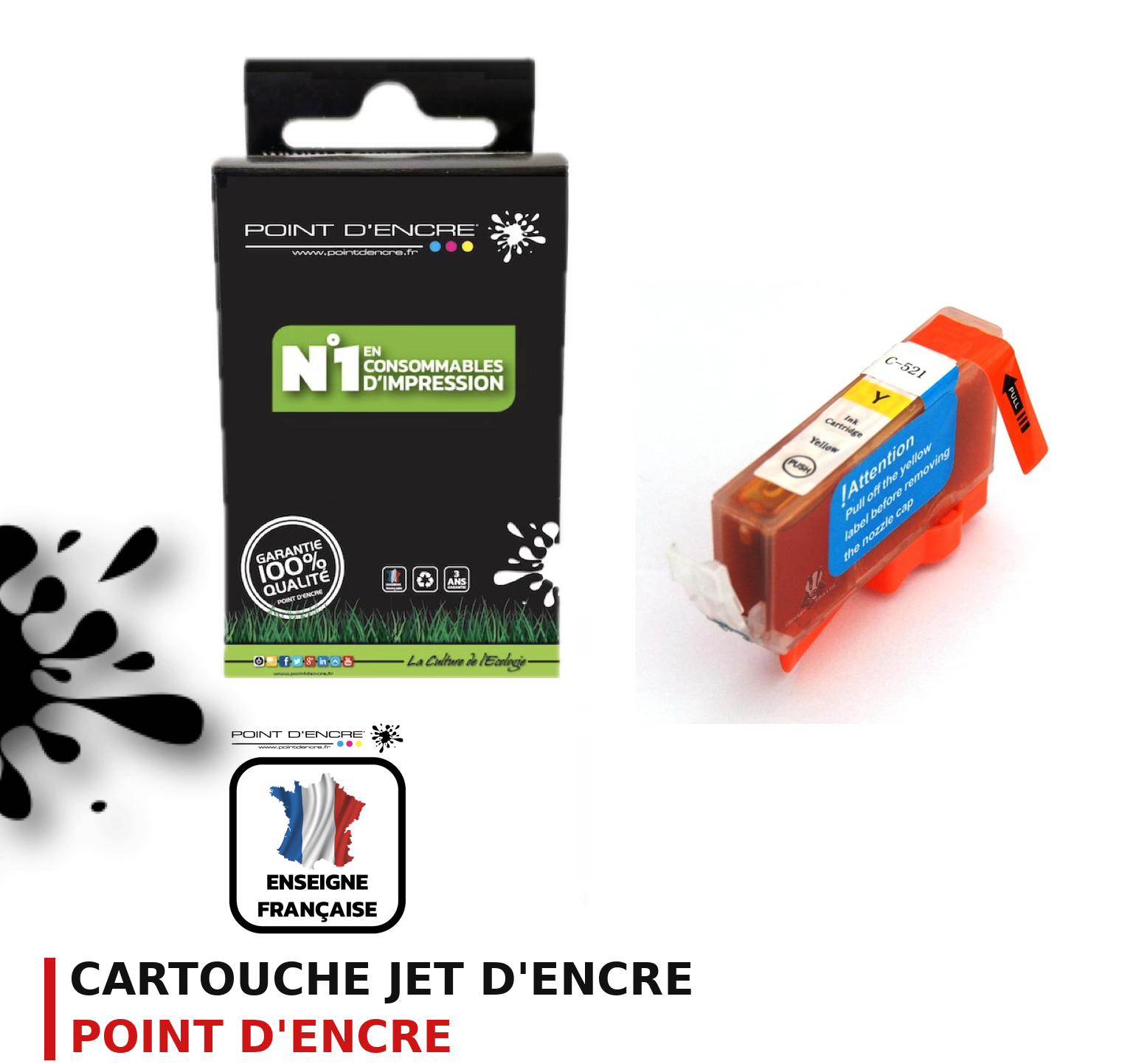 Cartouche d'encre POINT D'ENCRE Canon 521 — JAUNE