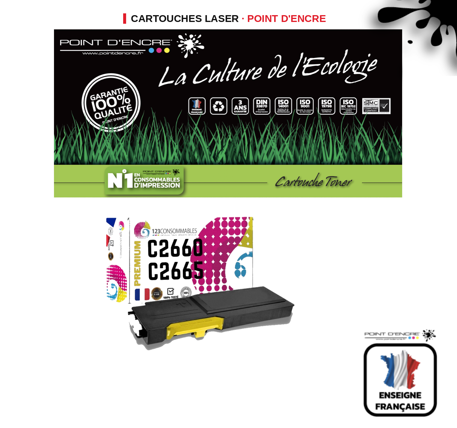 Cartouche laser POINT D'ENCRE Dell C2660DN — JAUNE
