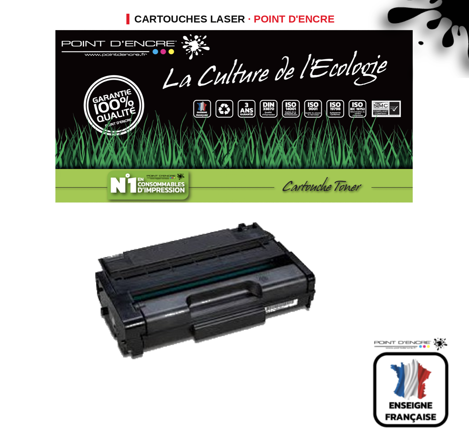 Cartouche laser POINT D'ENCRE Ricoh SP377 — NOIR