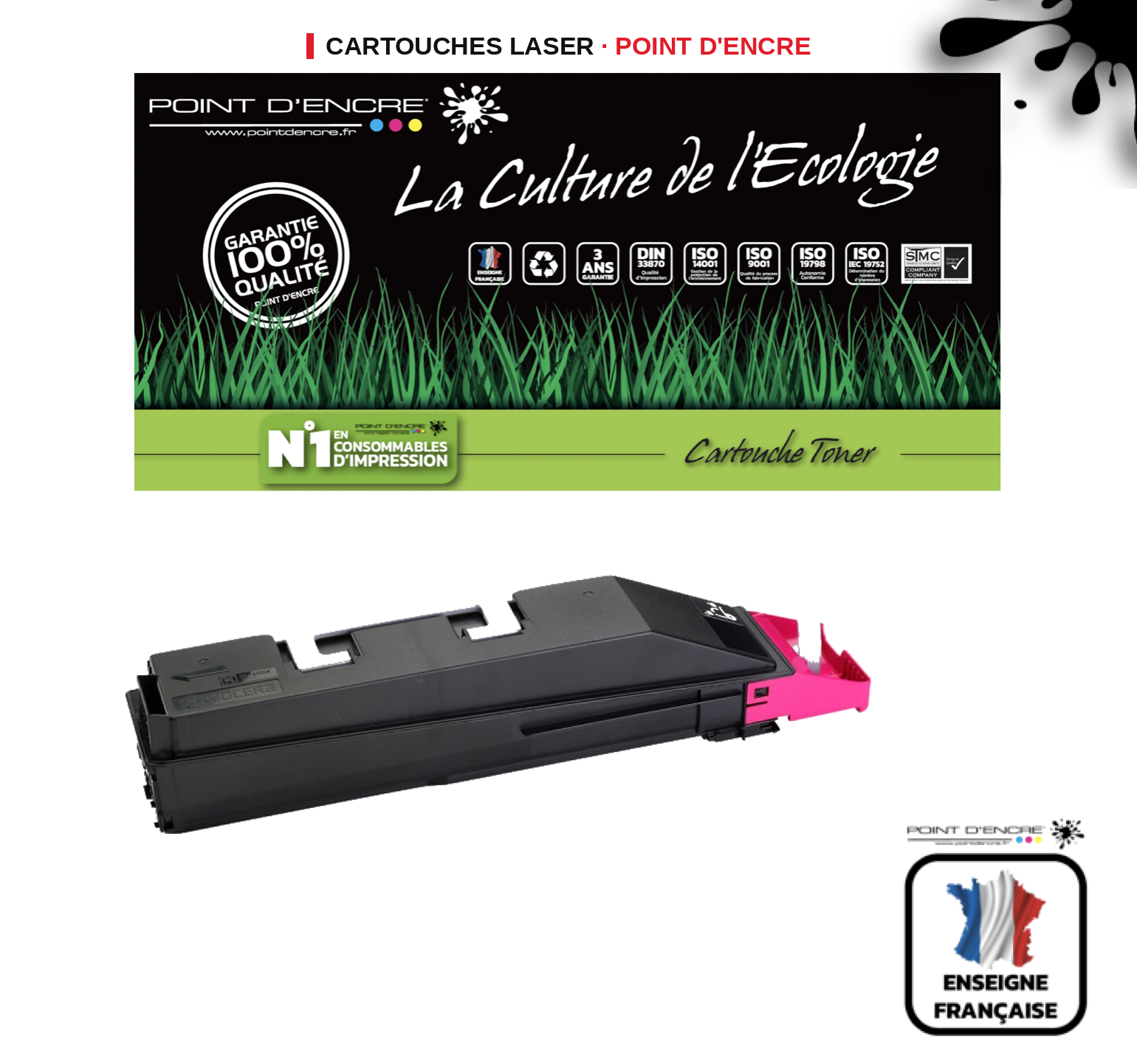 Cartouche laser POINT D'ENCRE Kyocera TK855M — MAGENTA