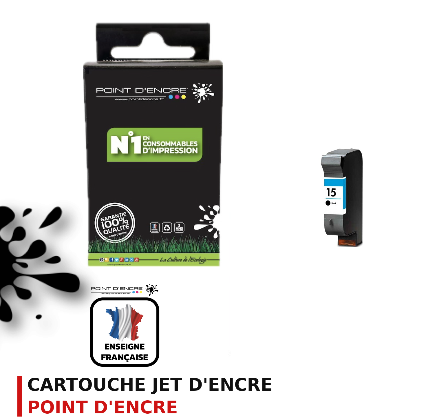 Cartouche d'encre POINT D'ENCRE Hp 15B — NOIR