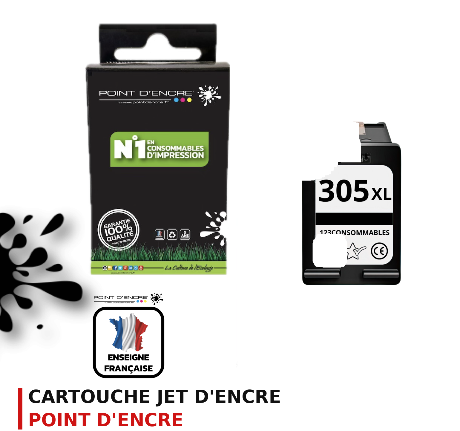Cartouche d'encre POINT D'ENCRE Hp 305XL — NOIR