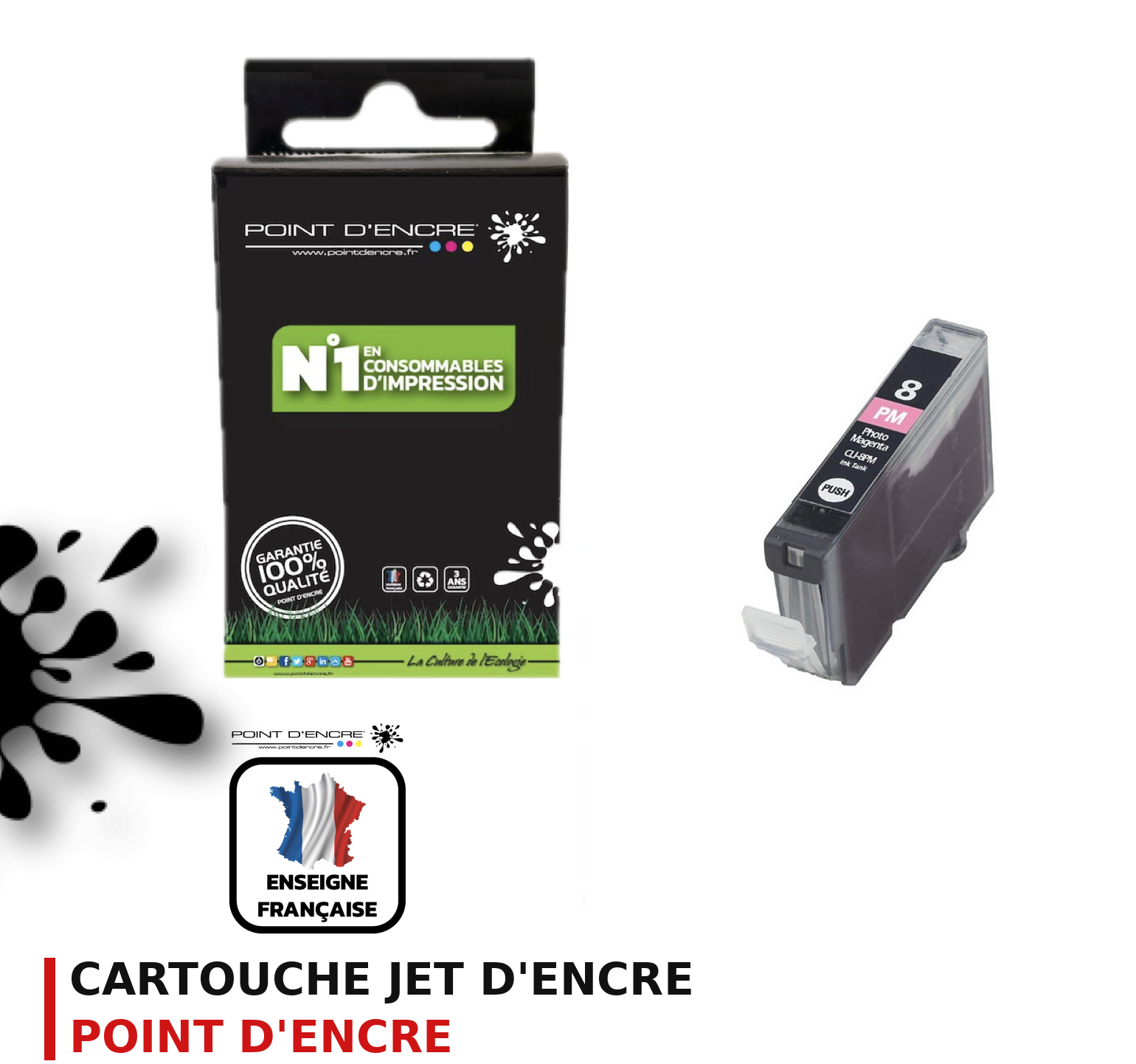 Cartouche d'encre POINT D'ENCRE Canon CLI8 — MAGENTA