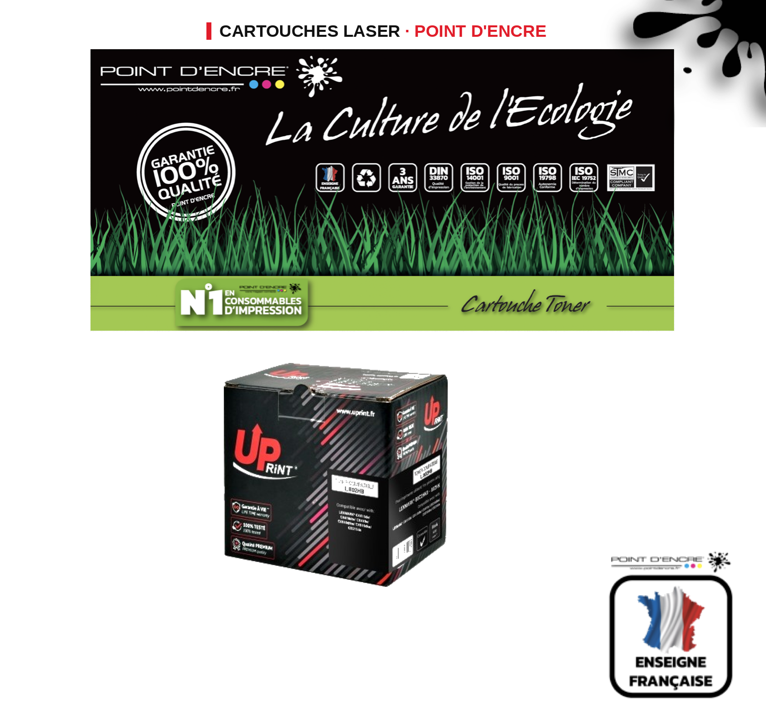 Cartouche laser POINT D'ENCRE Lexmark 80C2HK0 — NOIR