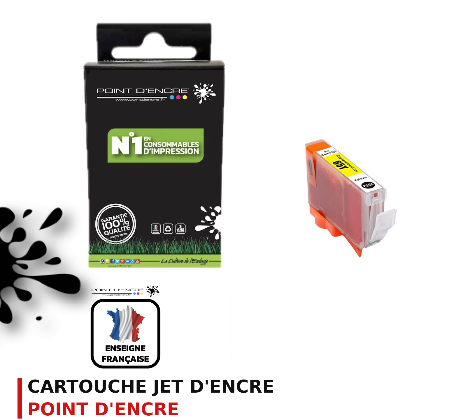Cartouche d'encre POINT D'ENCRE Canon 65Y — JAUNE