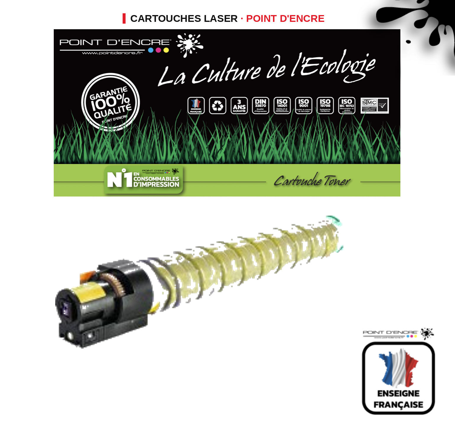 Cartouche laser POINT D'ENCRE Ricoh C4502 — JAUNE