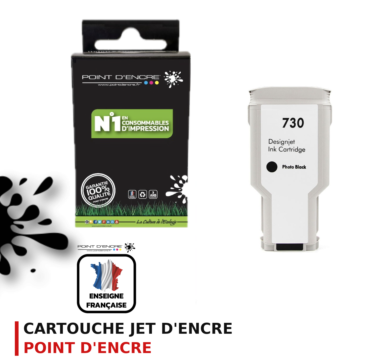 Cartouche d'encre POINT D'ENCRE Hp 730 — NOIR