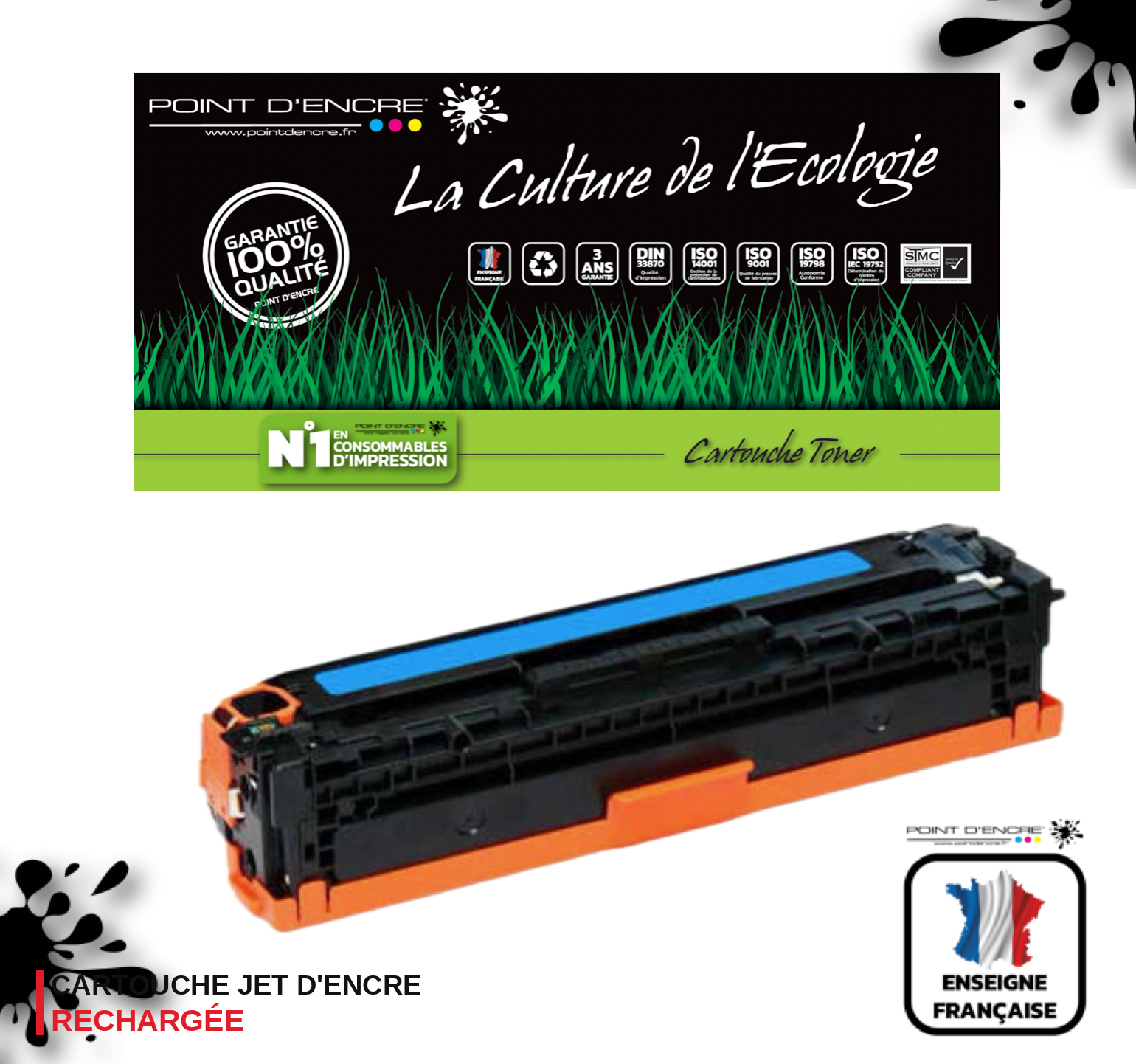 045H / 054H - CYAN - Grande capacité Marque Francaise POINT D'ENCRE pour Imprimantes compatibles Canon (clca)