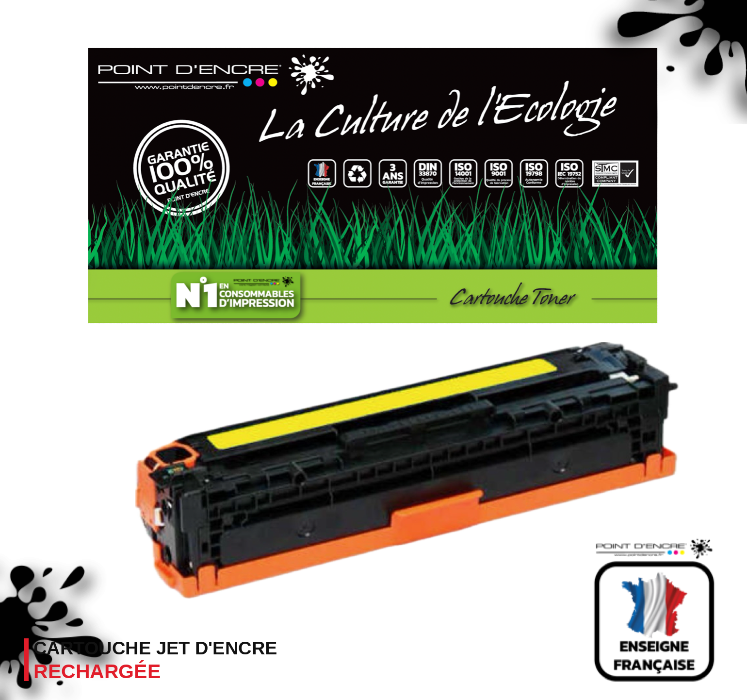 045H / 054H - JAUNE - Grande capacité Marque Francaise POINT D'ENCRE pour Imprimantes compatibles Canon (clca)