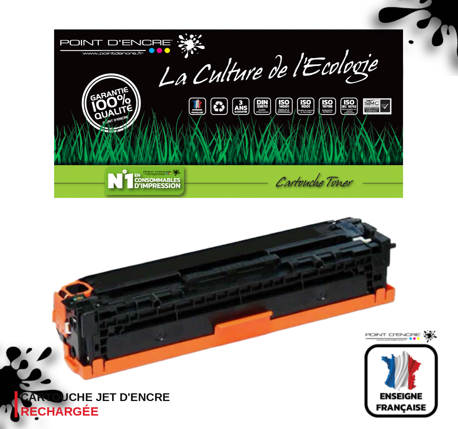 045H / 054H - NOIR - Grande capacité Marque Francaise POINT D'ENCRE pour Imprimantes compatibles Canon (clca)