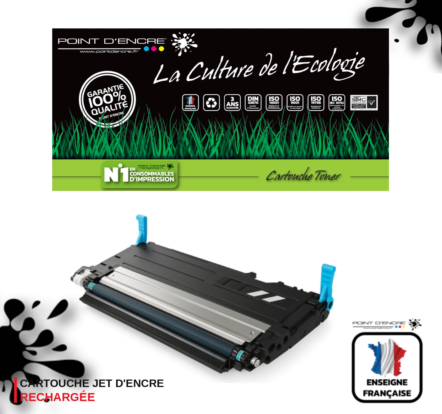 117A - CYAN - Grande capacité Marque Francaise POINT D'ENCRE pour Imprimantes compatibles HP (clhp)