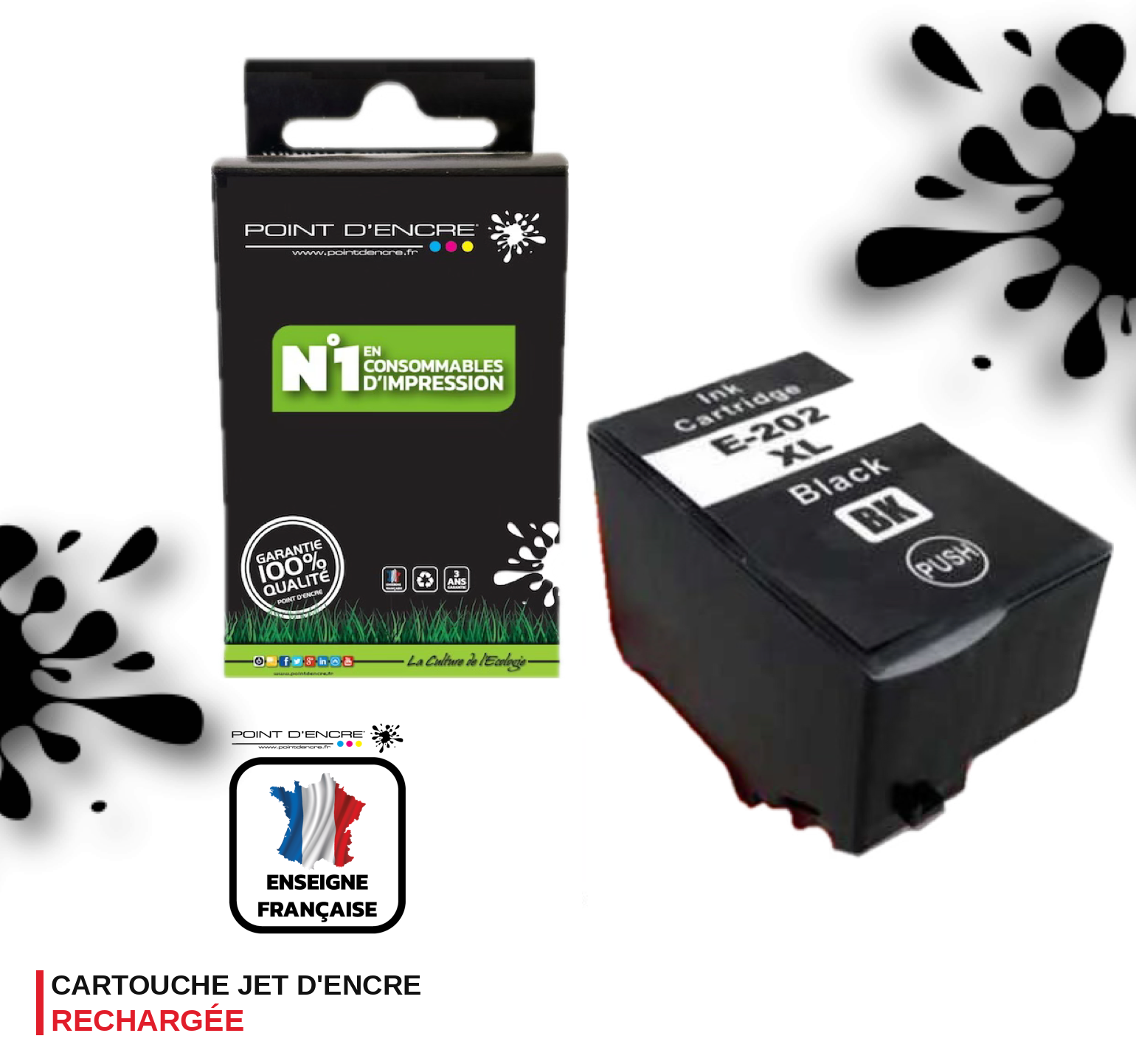 202XL - Kiwi - NOIR - Grande capacité de Marque Francaise POINT D'ENCRE C13T02G14010 / C13T02E14010 Pour imprimante compatible EPSON (eep)