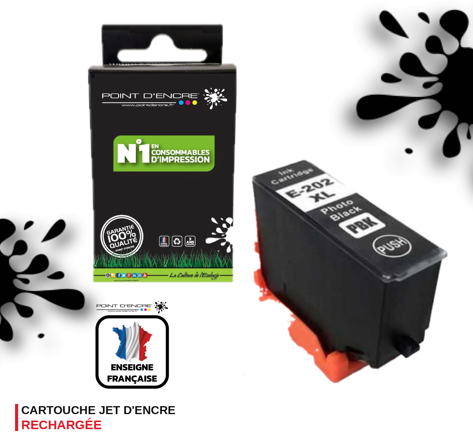202XL - Kiwi - NOIR PHOTO - Grande capacité de Marque Francaise POINT D'ENCRE C13T02H14010 / C13T02F14010 Pour imprimante compatible EPSON (eep)