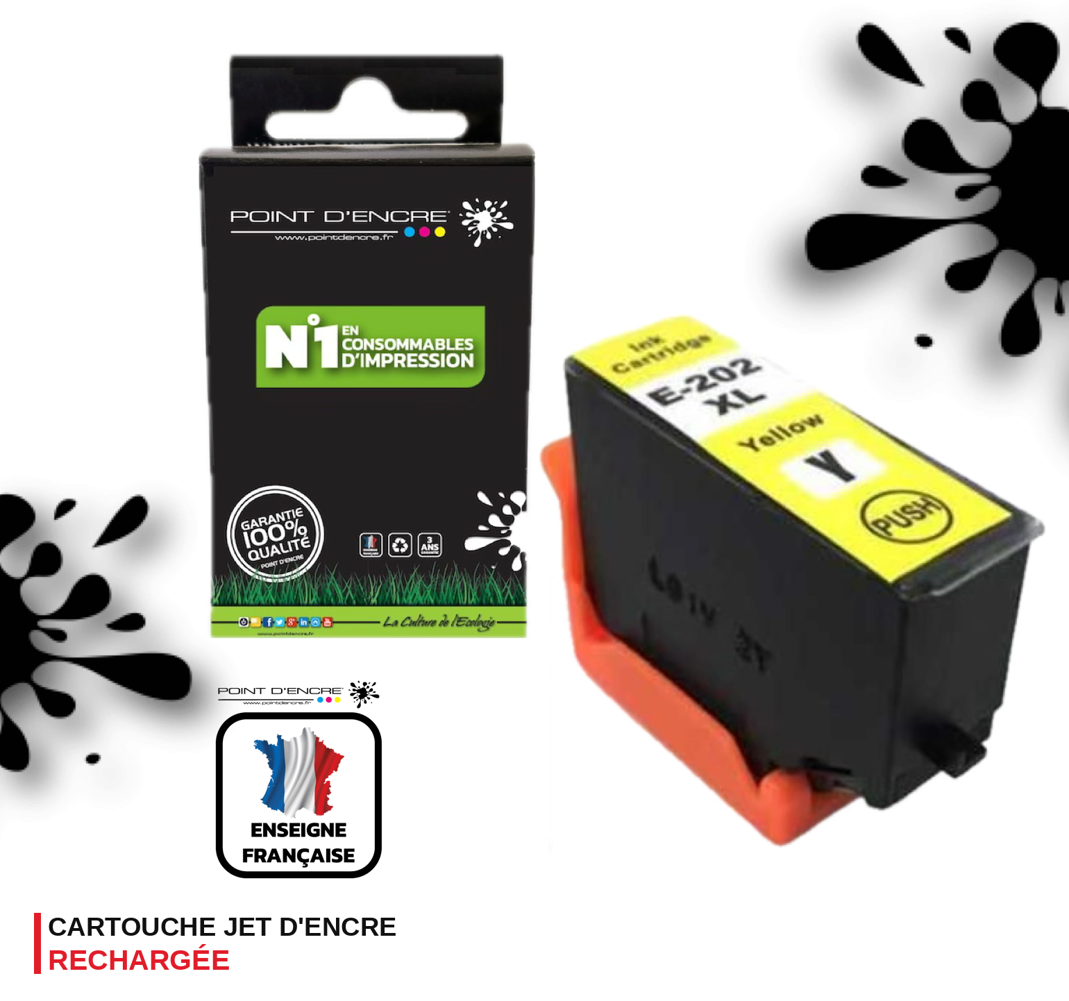 202XL - Kiwi - JAUNE - Grande capacité de Marque Francaise POINT D'ENCRE C13T02H44010 / C13T02F44010 Pour imprimante compatible EPSON (eep)