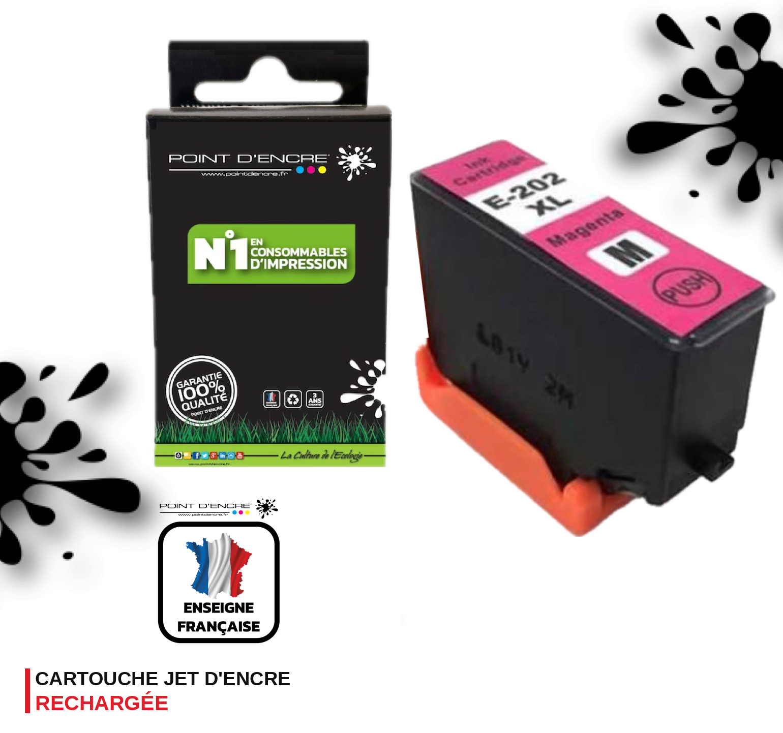 202XL - Kiwi - MAGENTA - Grande capacité de Marque Francaise POINT D'ENCRE C13T02H34010 / C13T02F34010 Pour imprimante compatible EPSON (eep)