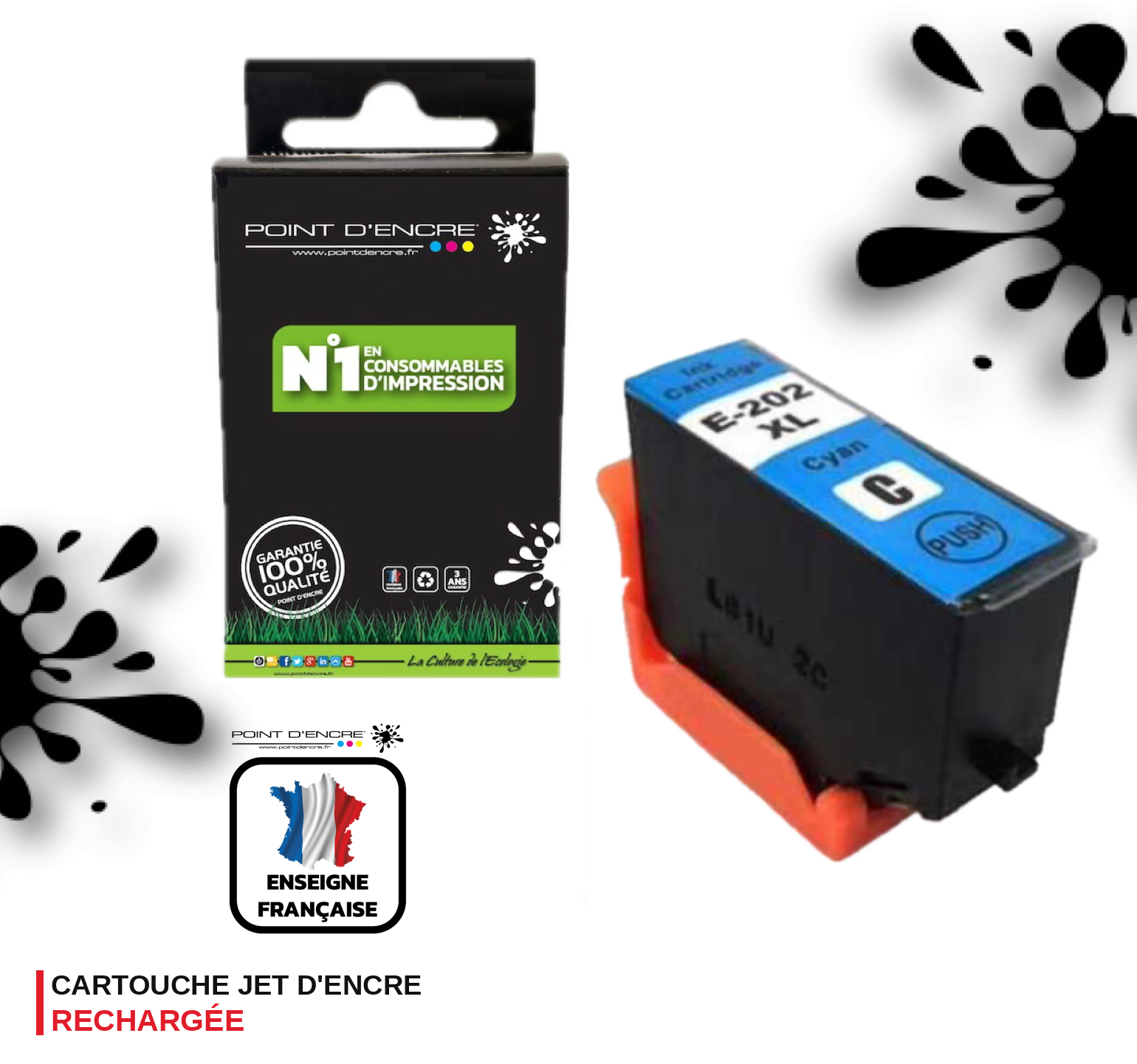 202XL - Kiwi - CYAN - Grande capacité de Marque Francaise POINT D'ENCRE C13T02H24010 / C13T02F24010 Pour imprimante compatible EPSON (eep)