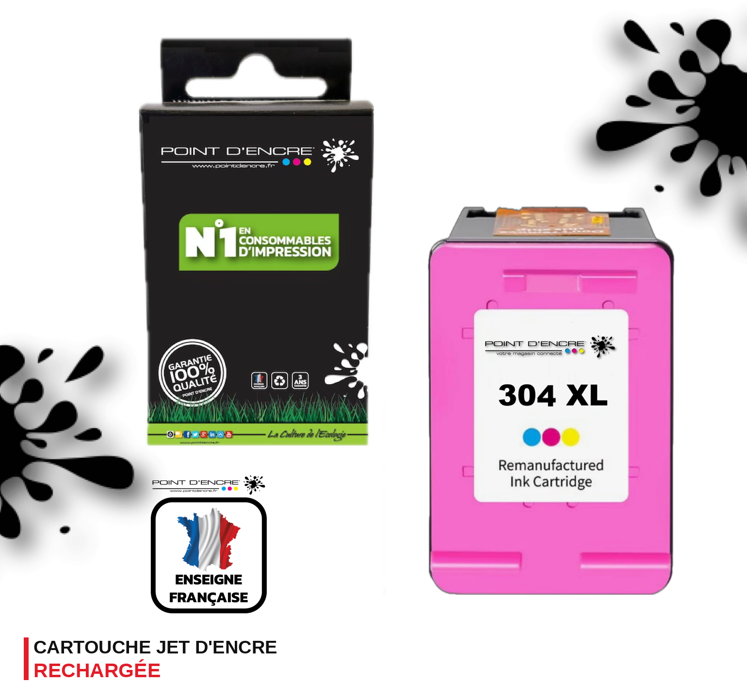 304XL / 304 - COULEUR - Grande capacité de Marque Francaise POINT D'ENCRE - Pour imprimante compatible HP (cehp)