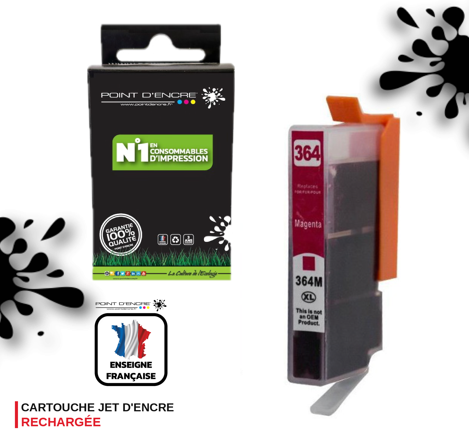 364XL - MAGENTA - Grande capacité de Marque Francaise POINT D'ENCRE Pour imprimante compatible HP (cehp)
