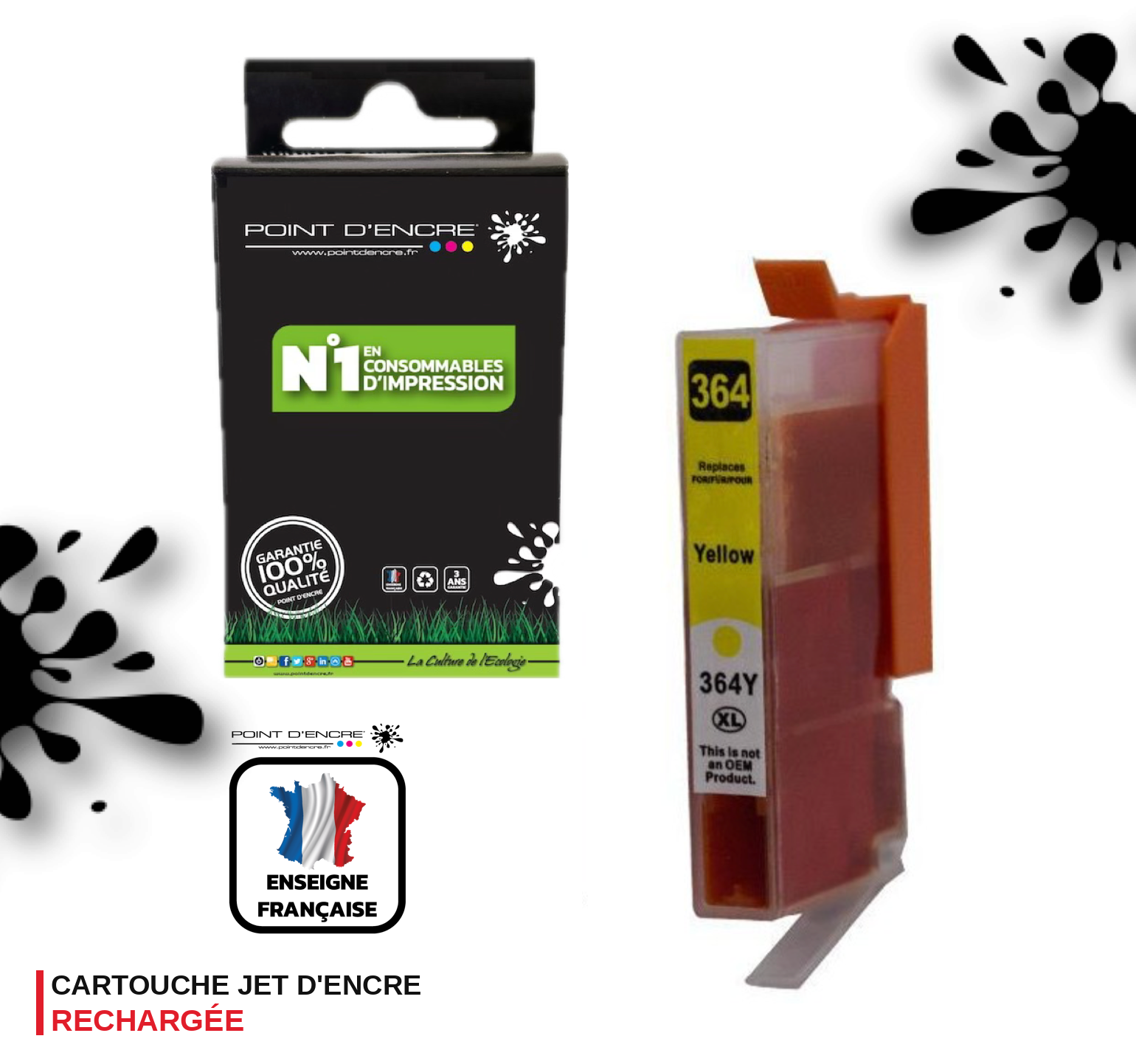 364XL - JAUNE - Grande capacité de Marque Francaise POINT D'ENCRE Pour imprimante compatible HP (cehp)