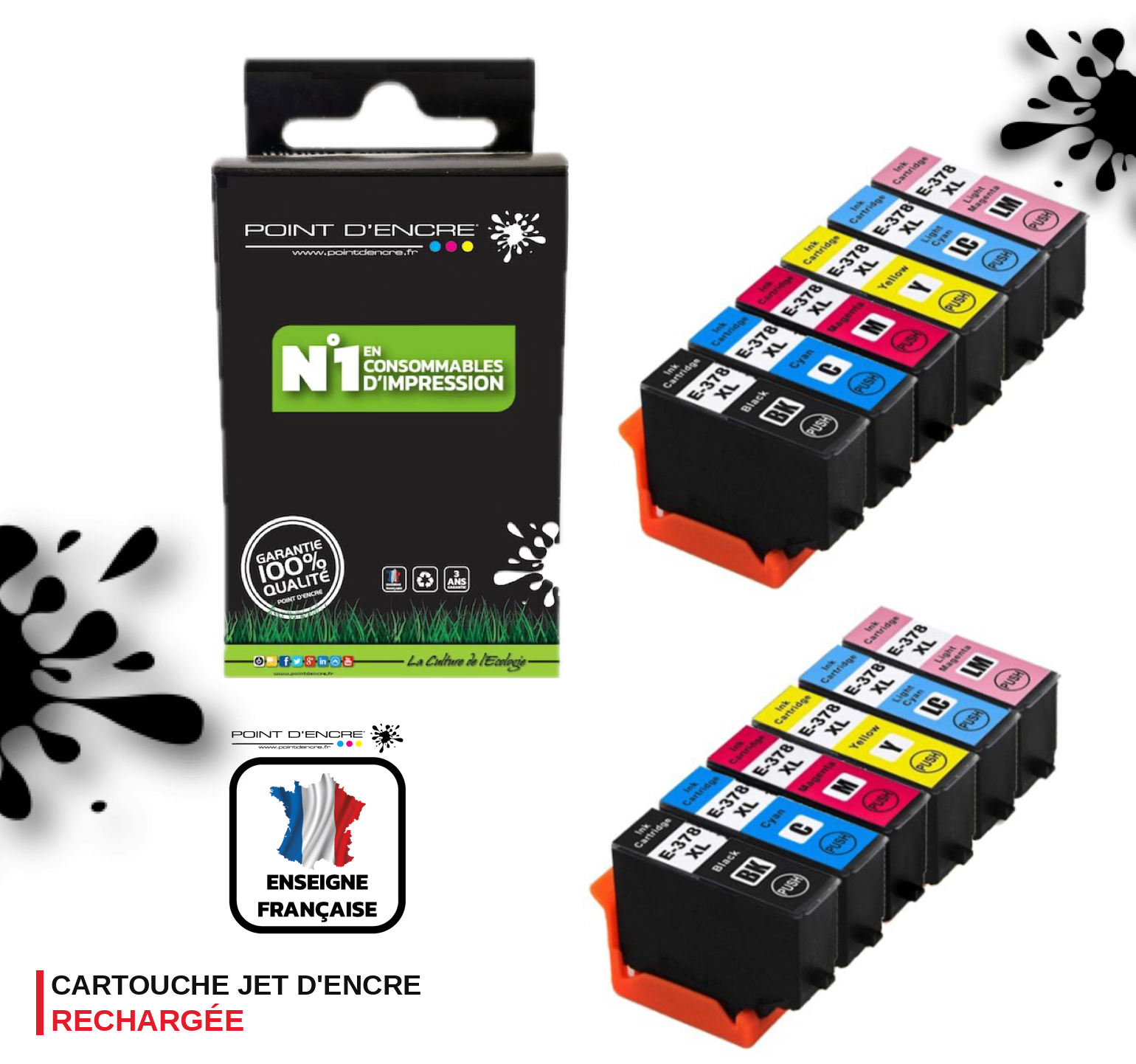 378XL - écureuil - 2 X NOIR / CYAN / MAGENTA / JAUNE - pointdencre-pe - Grande capacité de Marque Francaise POINT D'ENCRE Pour imprimante compatible EPSON (eep)