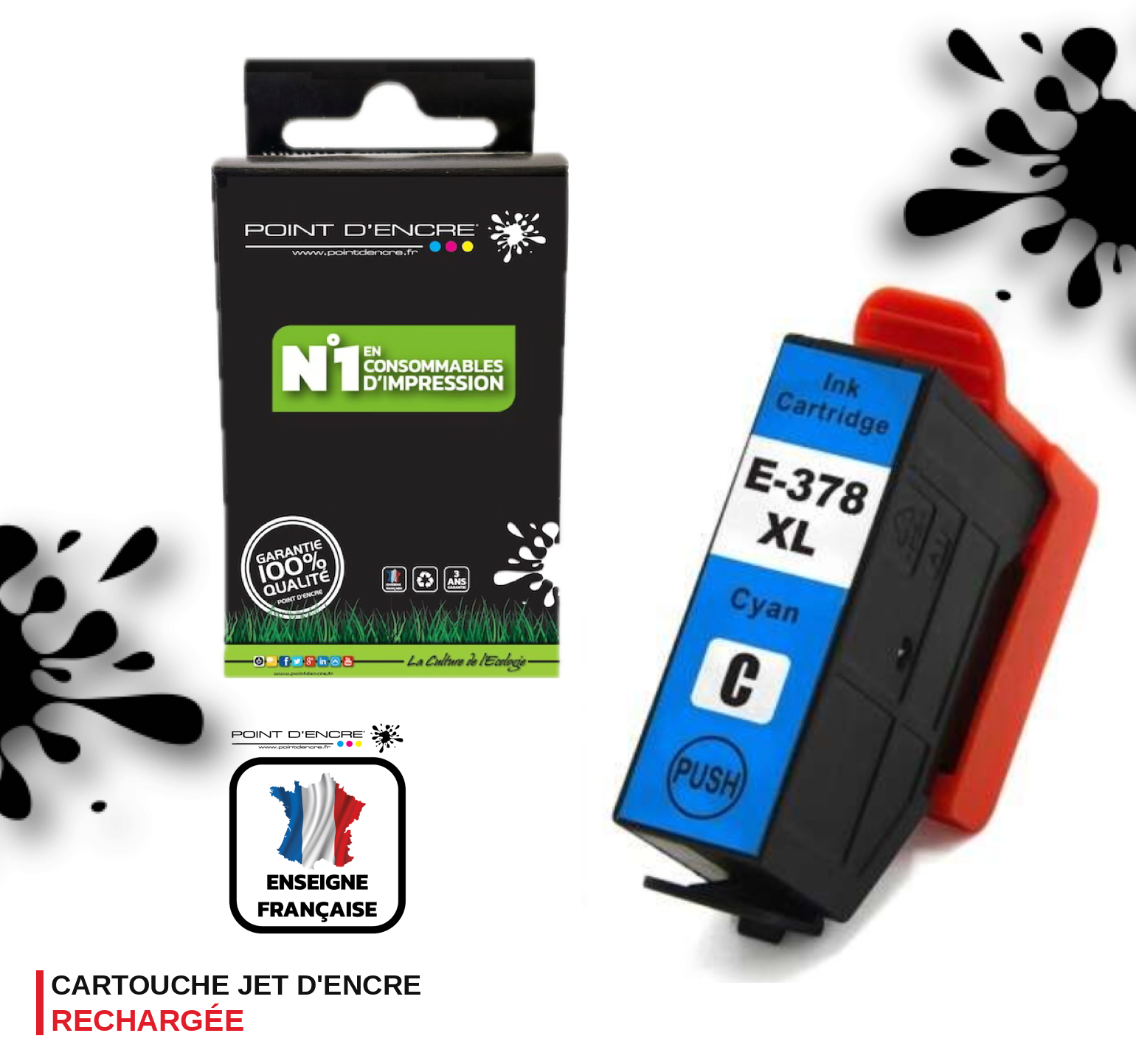 378XL - écureuil - CYAN - pointdencre-pe - Grande capacité de Marque Francaise POINT D'ENCRE Pour imprimante compatible EPSON (eep)