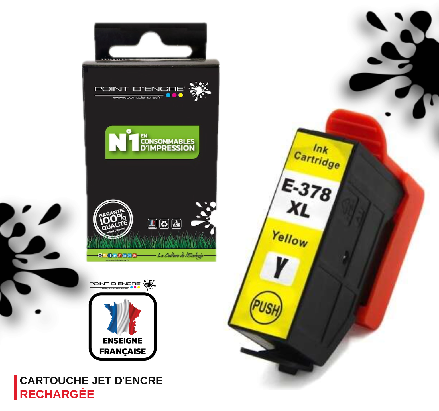 378XL - écureuil - JAUNE - Grande capacité de Marque Francaise POINT D'ENCRE Pour imprimante compatible EPSON (eep)