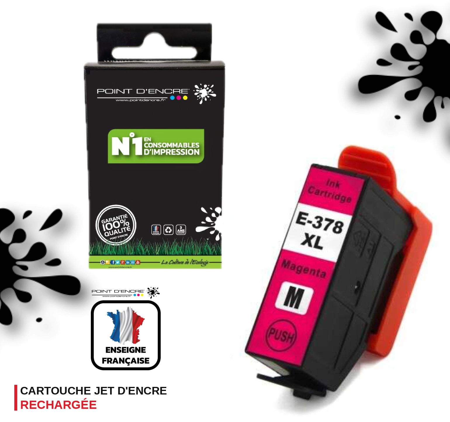 378XL - écureuil - MAGENTA - Grande capacité de Marque Francaise POINT D'ENCRE Pour imprimante compatible EPSON (eep)