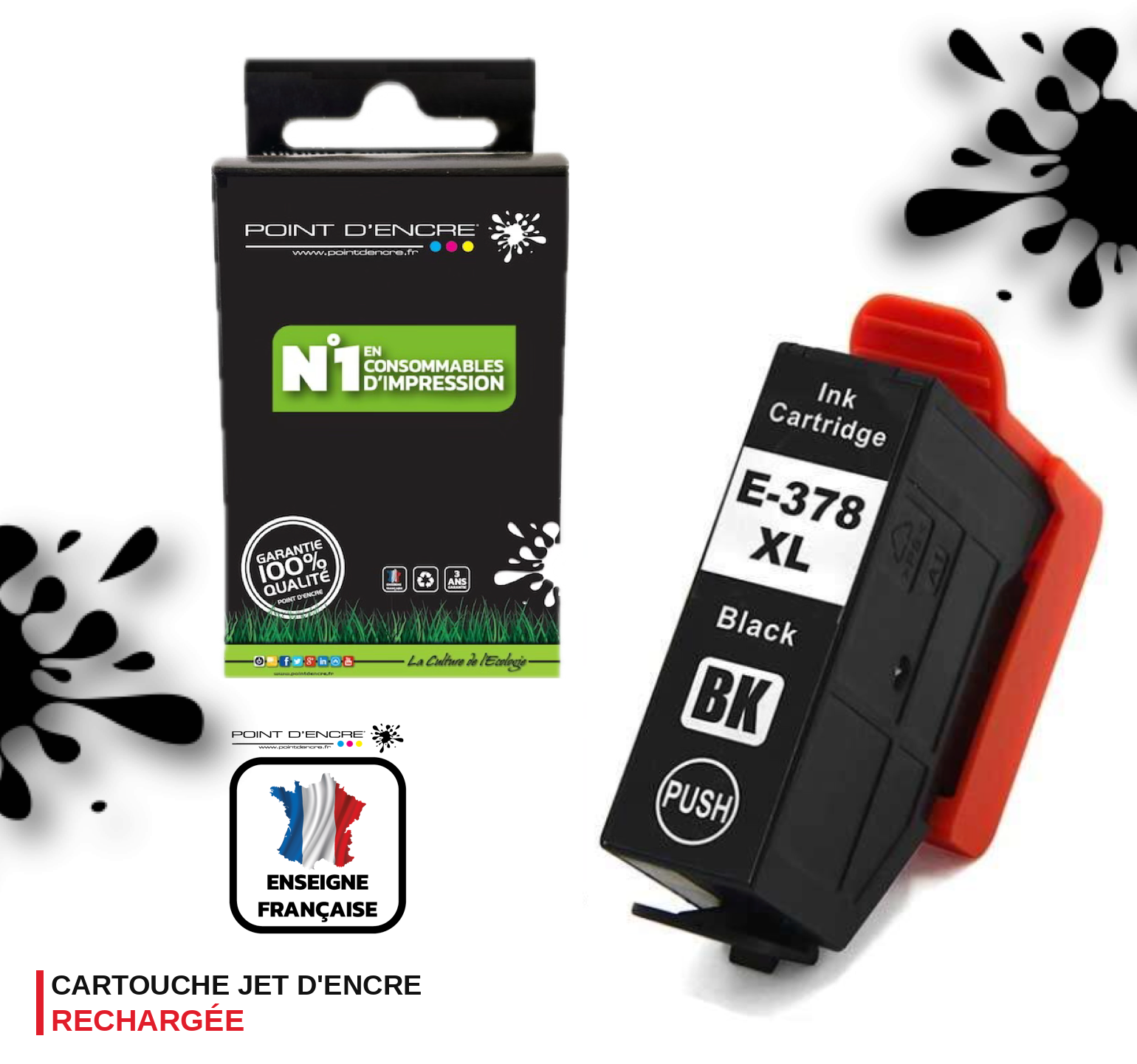 378XL - écureuil - NOIR - Grande capacité de Marque Francaise POINT D'ENCRE Pour imprimante compatible EPSON (eep)