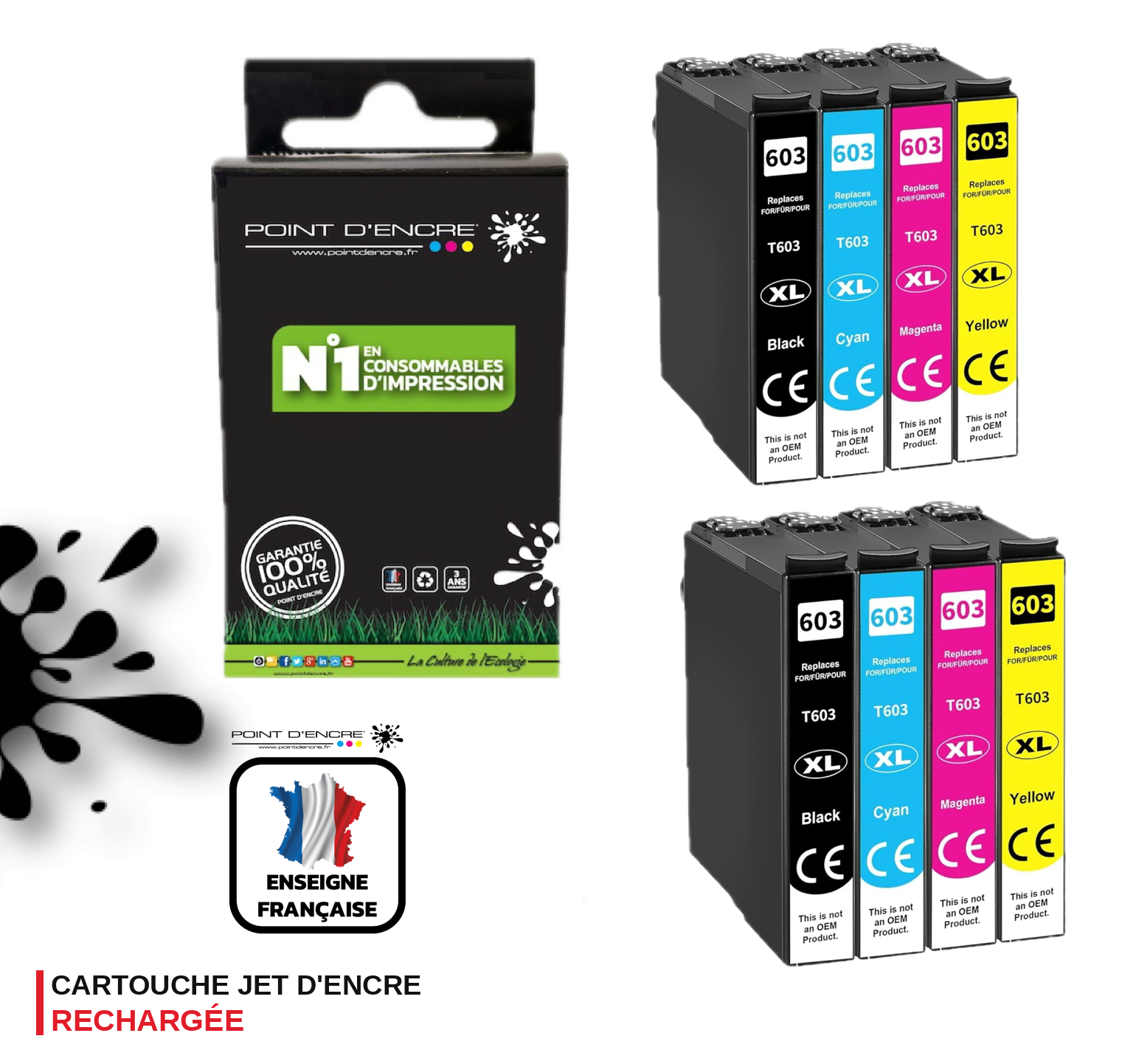 603XL - Etoile de mer - 2 X Multipack de 4 Cartouches D'encre Noir/Cyan/Magenta/ Jaune - Grande capacité de Marque Francaise POINT D'ENCRE Pour imprimante compatible EPSON  (cee)