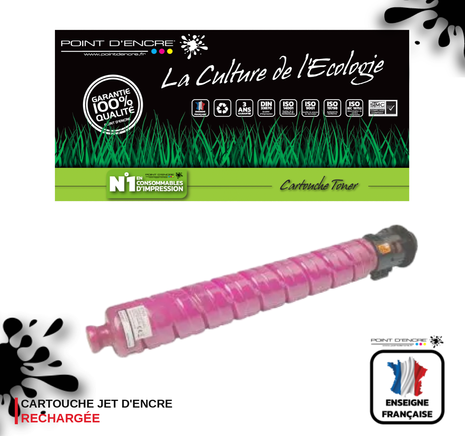 841927 - MAGENTA - Grande capacité de Marque Française POINT D'ENCRE Pour imprimante compatible Ricoh (clric)