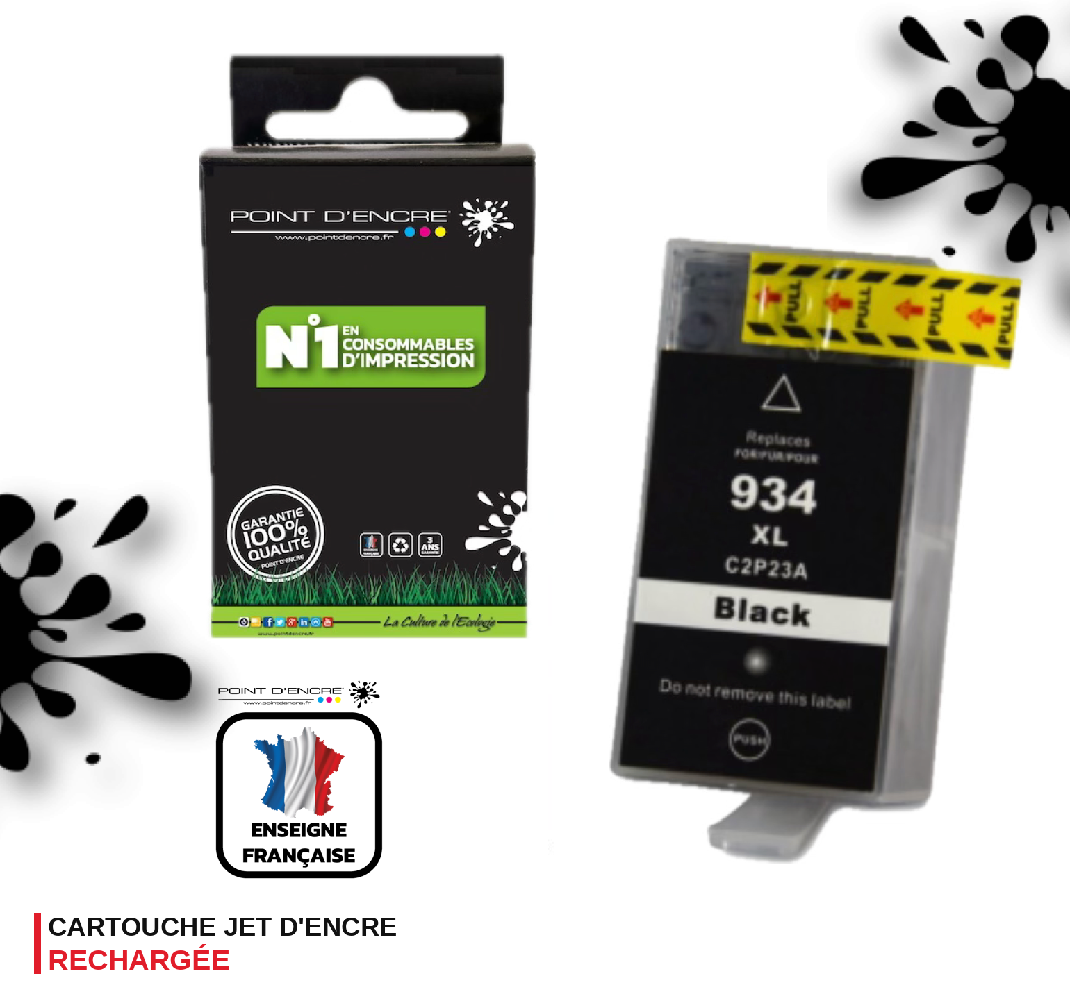 934XL - NOIR - Grande capacité de Marque Française POINT D'ENCRE Pour imprimante compatible HP (cehp)