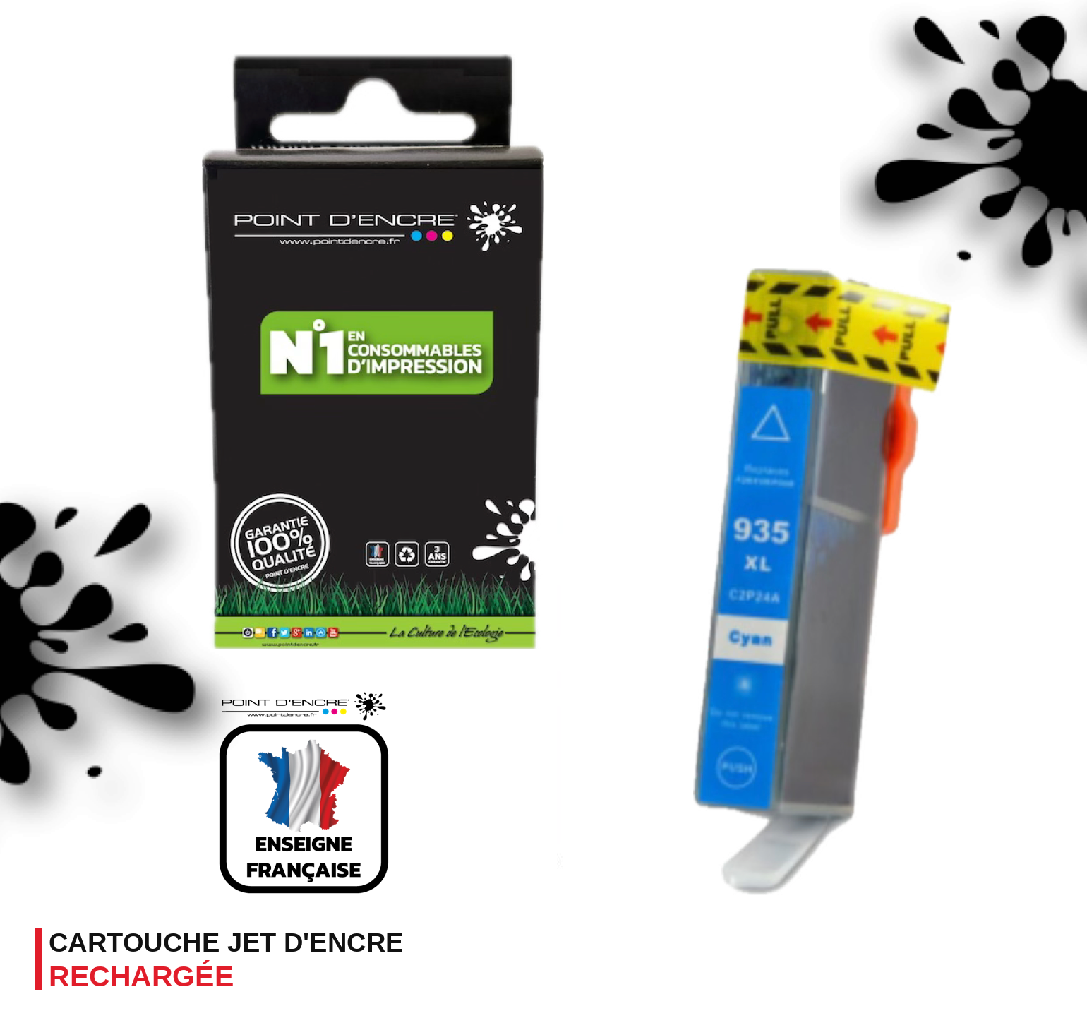935XL - CYAN - Grande capacité de Marque Française POINT D'ENCRE Pour imprimante compatible HP (cehp)