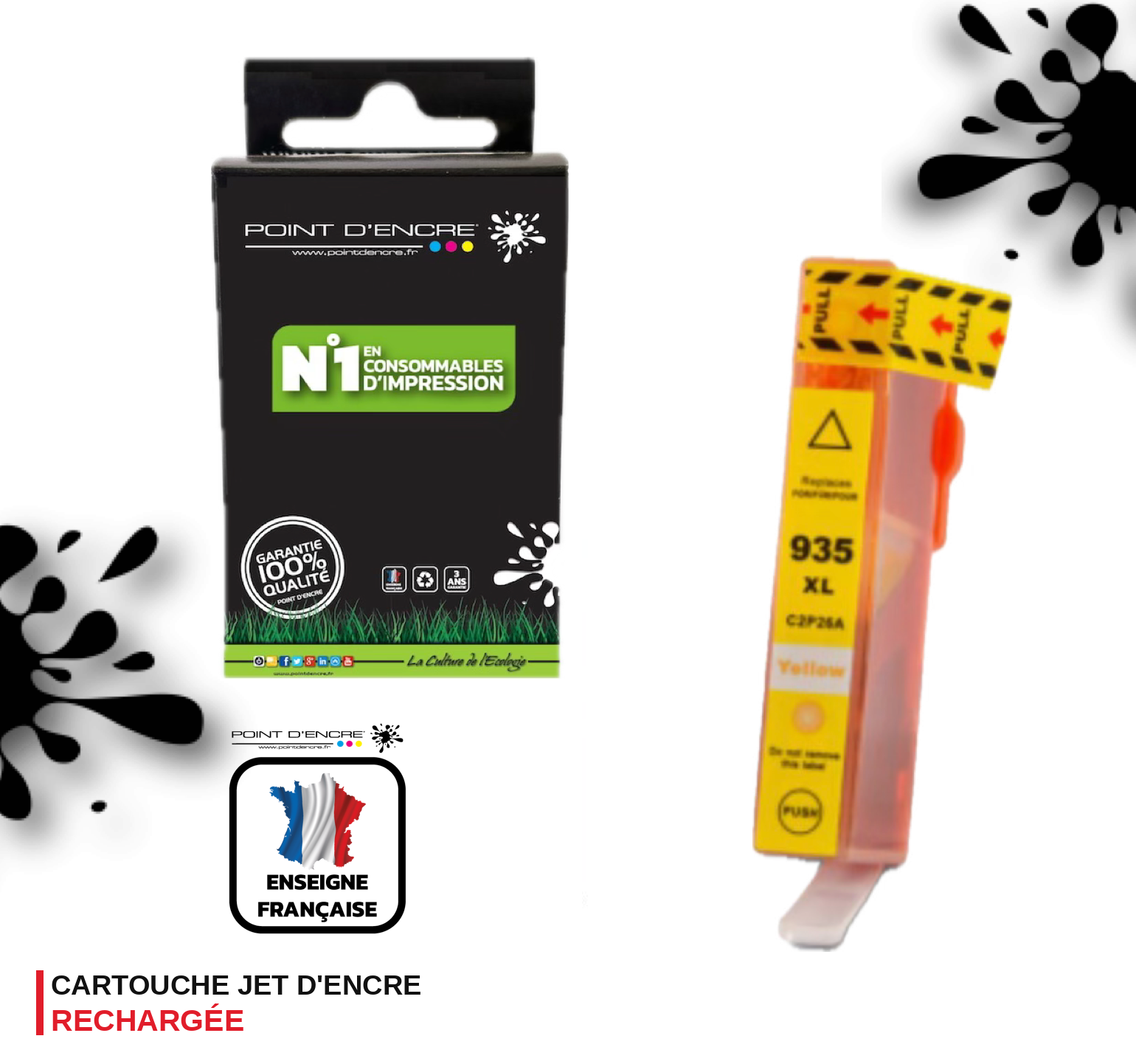 935XL - JAUNE - Grande capacité de Marque Française POINT D'ENCRE Pour imprimante compatible HP (cehp)