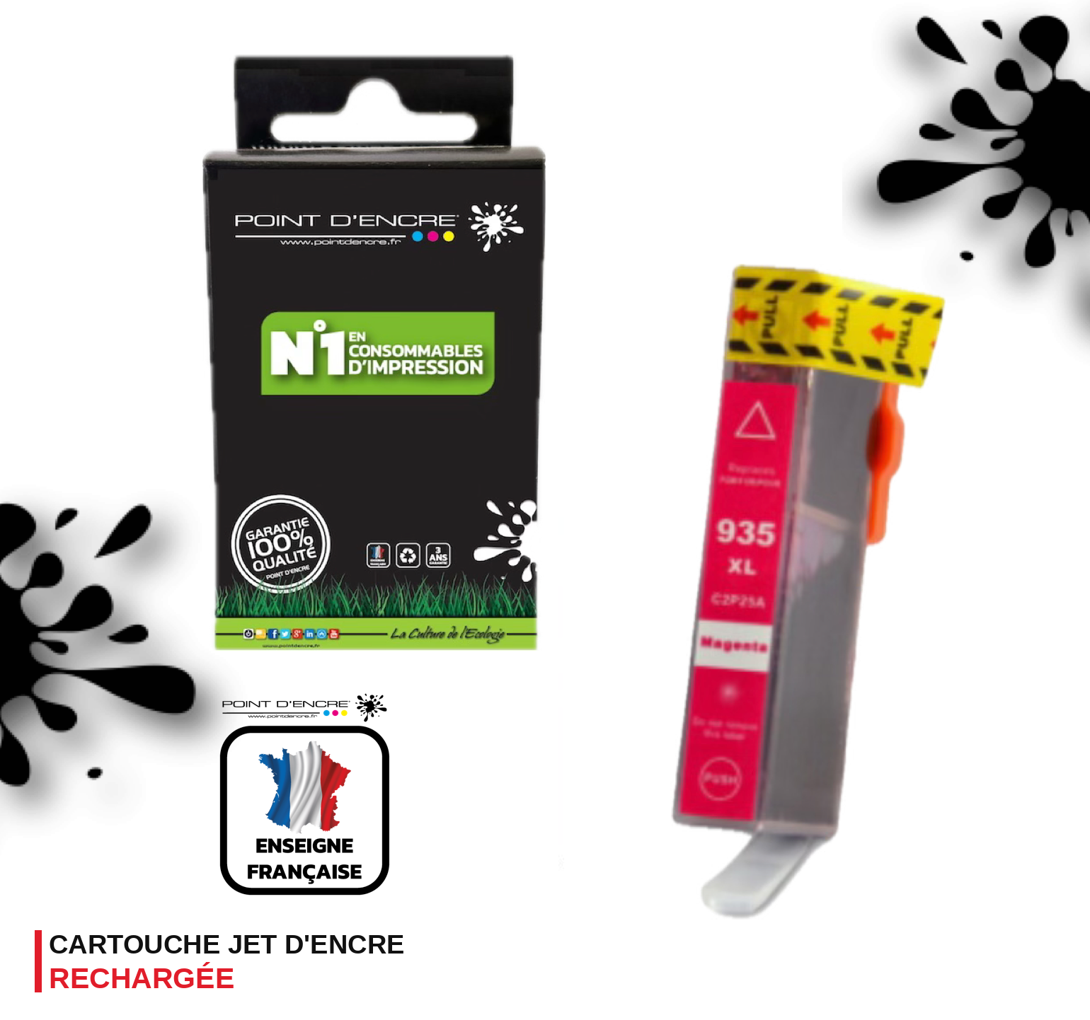 935XL - MAGENTA - Grande capacité de Marque Française POINT D'ENCRE Pour imprimante compatible HP (cehp)