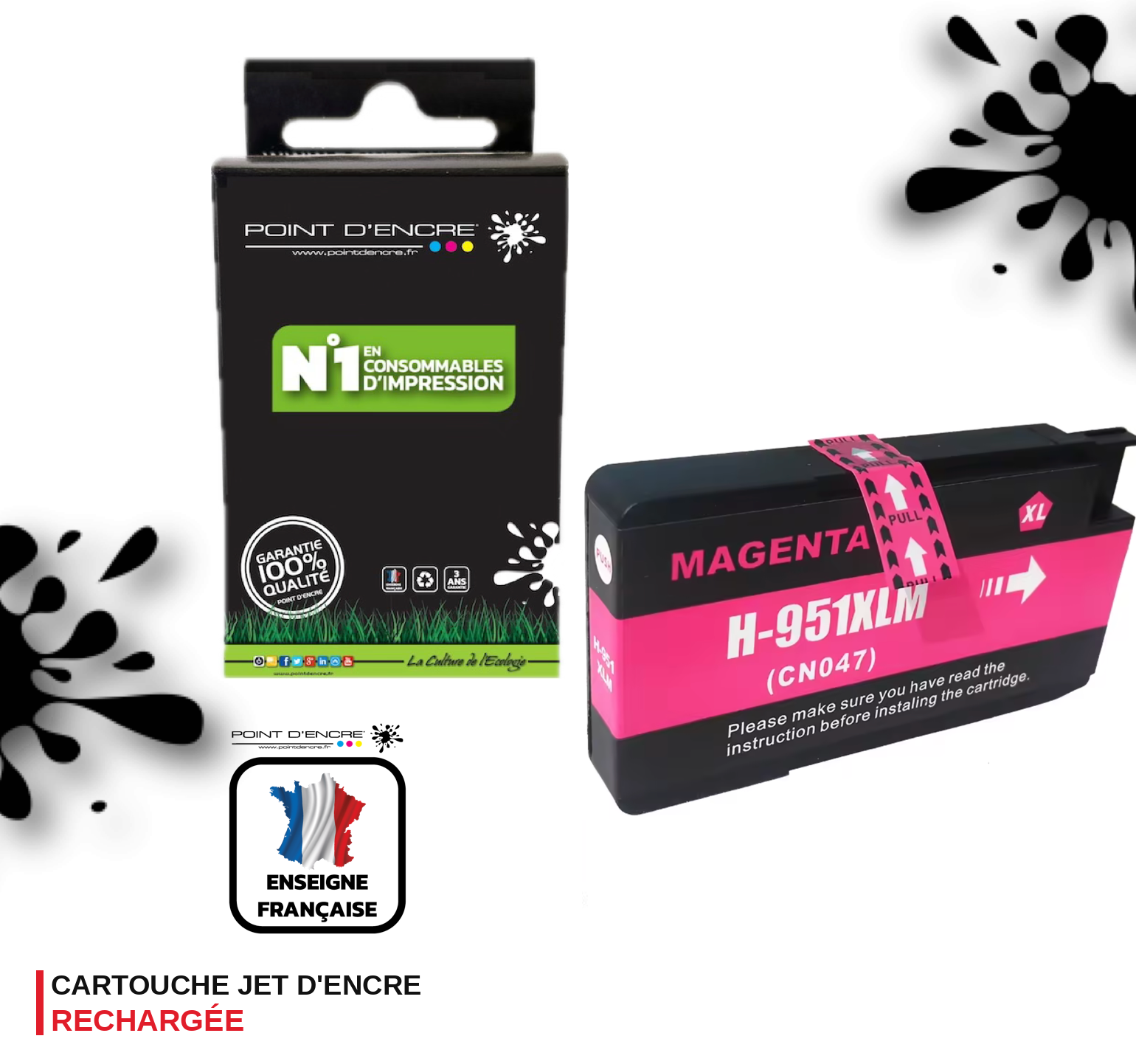 951XL - MAGENTA - Grande capacité de Marque Française POINT D'ENCRE Pour imprimante compatible HP (cehp)