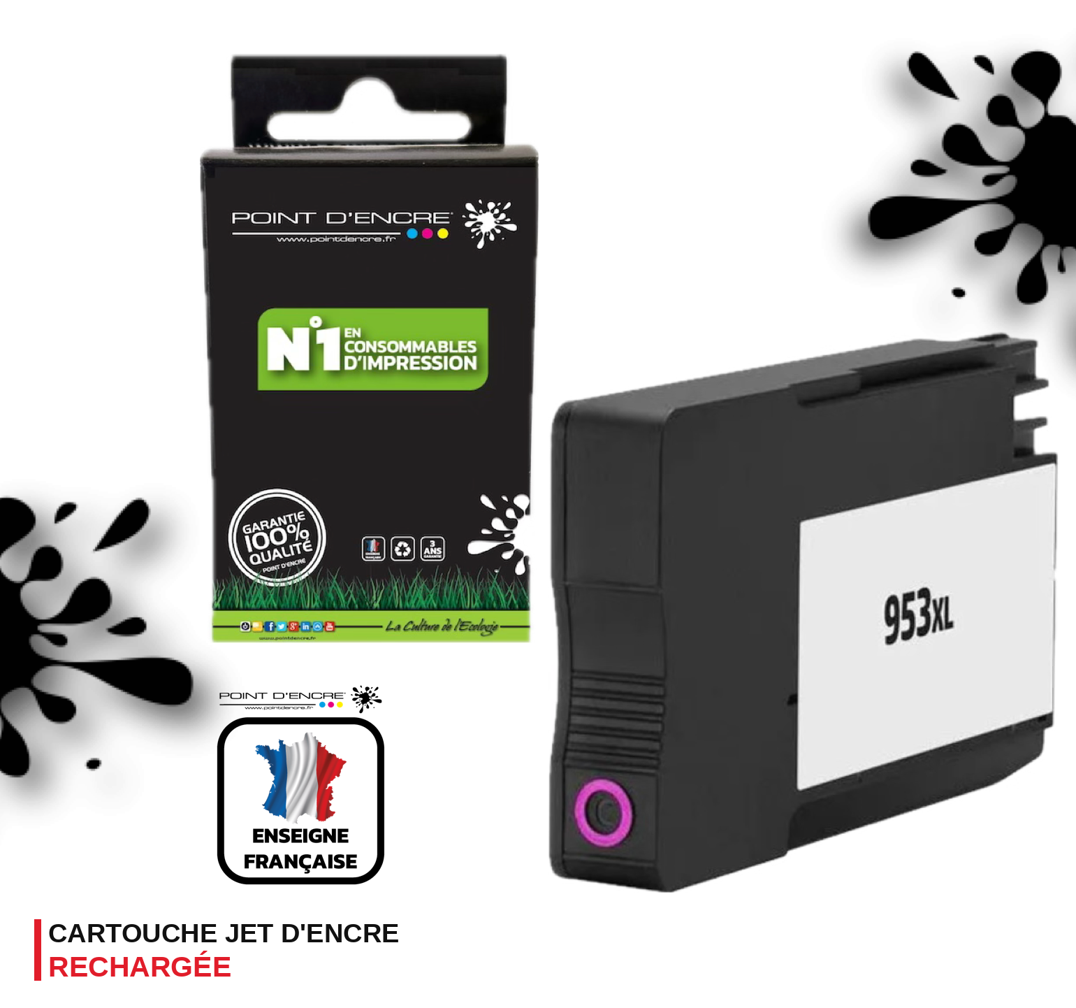 953XL - MAGENTA - Grande capacité de Marque Française POINT D'ENCRE Pour imprimante compatible HP (cehp)