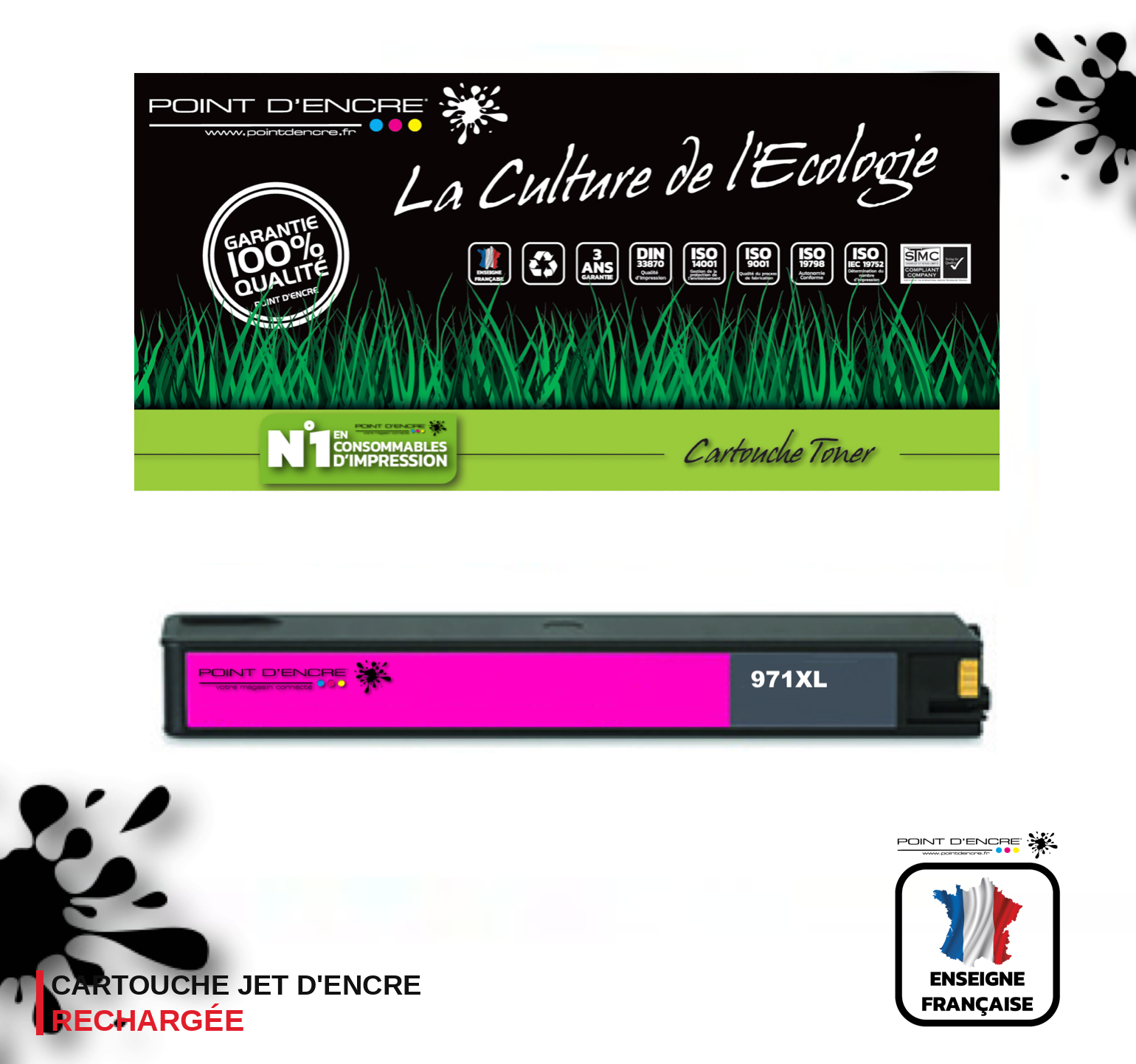 971XL - MAGENTA  - Grande capacité de Marque Française POINT D'ENCRE Pour imprimante compatible HP (clhp)