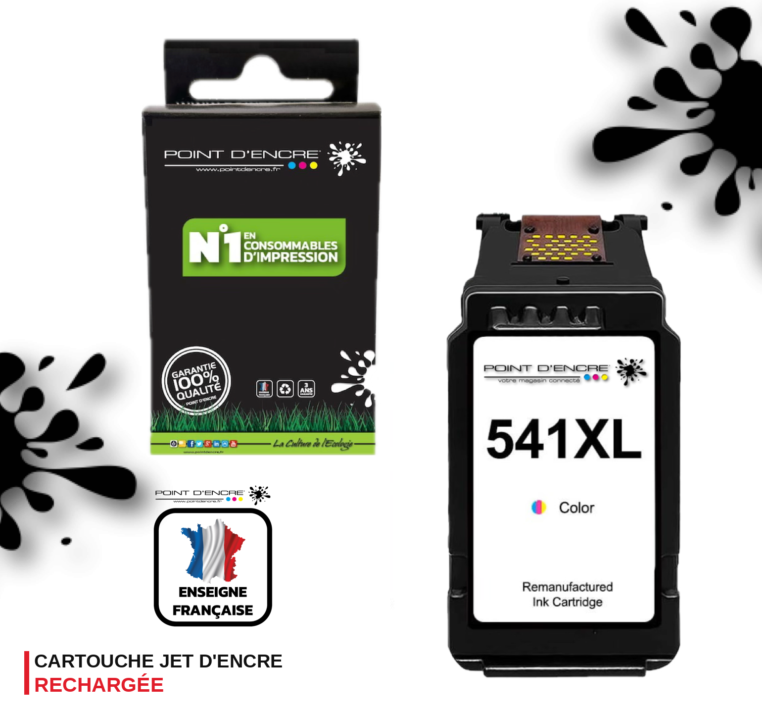 CL-541XL - 5226B005 / CL-541XL - Grande capacité de Marque Française POINT D'ENCRE - Pour imprimante compatible CANON (cec)