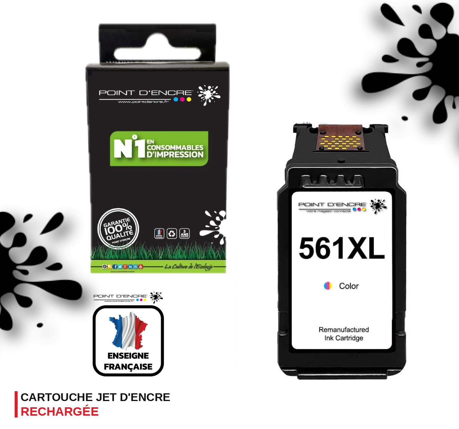 CL-561XL - COULEUR - Grande capacité de Marque Française POINT D'ENCRE - Pour imprimante compatible CANON (cec)