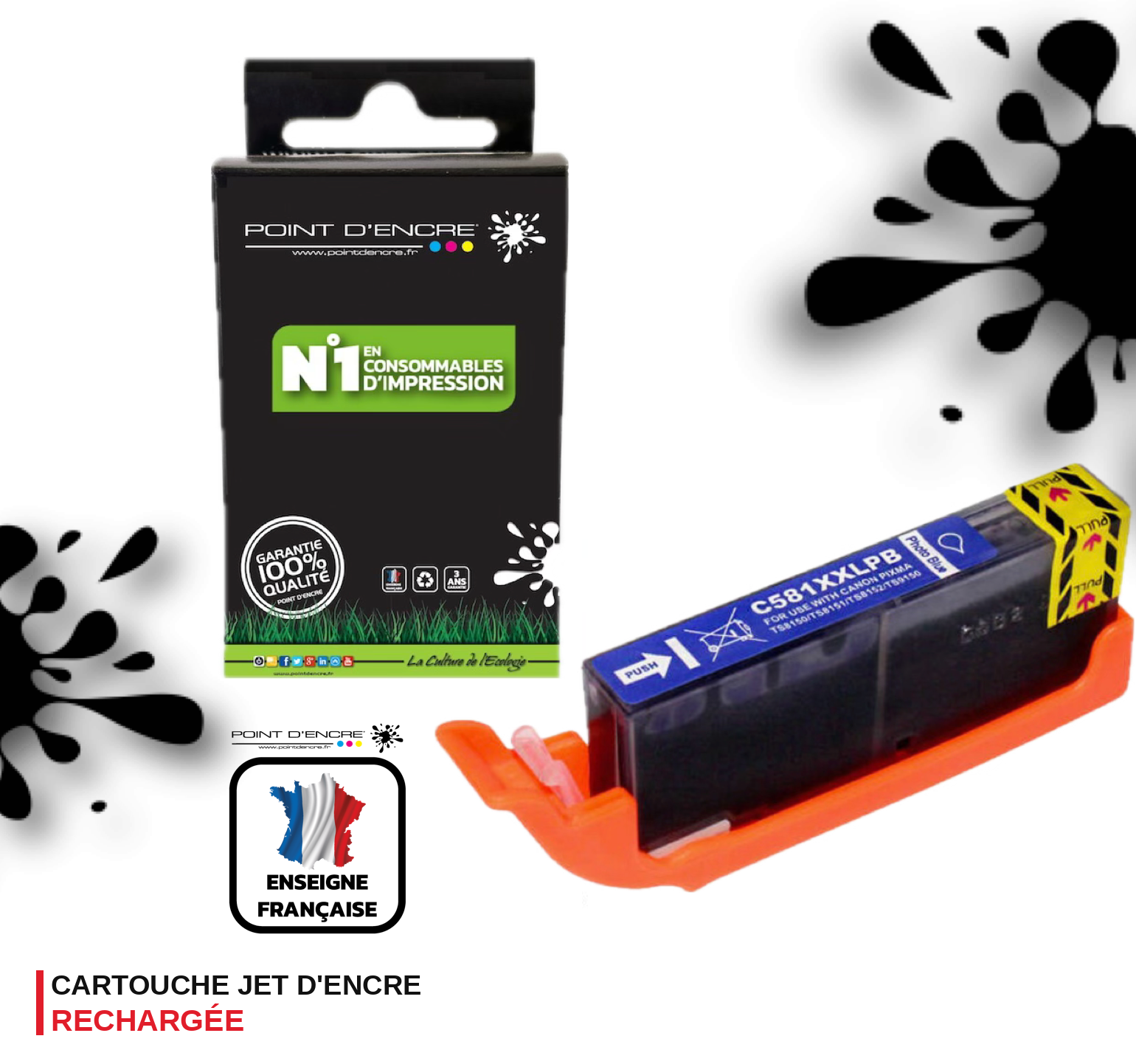 CLI-581XXL - VIOLET - Grande capacité de Marque Française POINT D'ENCRE Pour imprimante compatible CANON (cec)