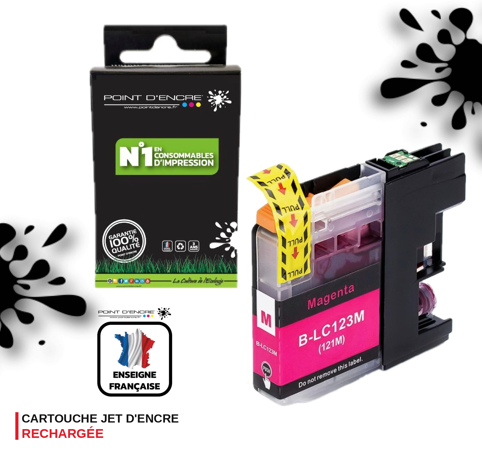 LC123XL/LC121XL - MAGENTA - Grande capacité de Marque Francaise POINT D'ENCRE Pour imprimante compatible BROTHER (ceb)