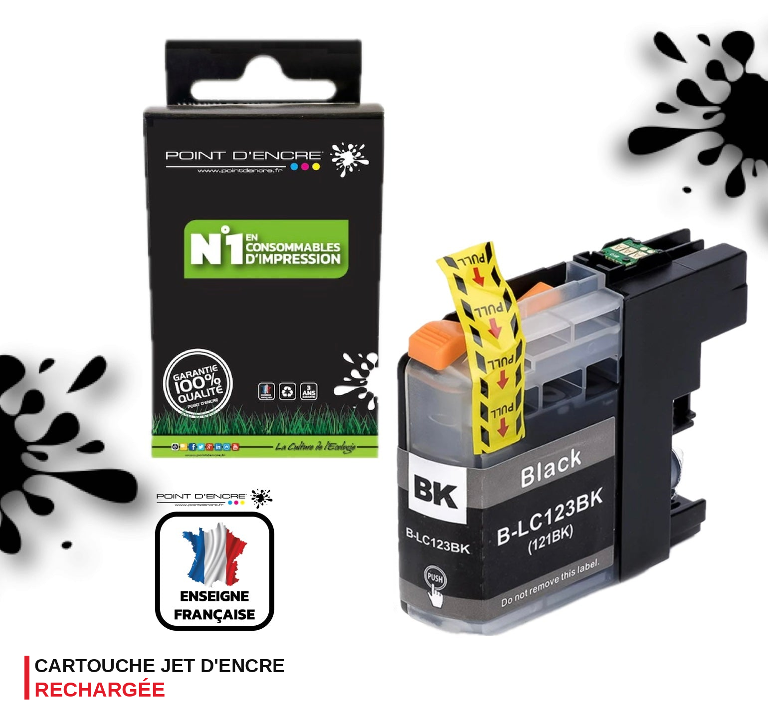 LC123XL/LC121XL - NOIR - Grande capacité de Marque Francaise POINT D'ENCRE Pour imprimante compatible BROTHER (ceb)