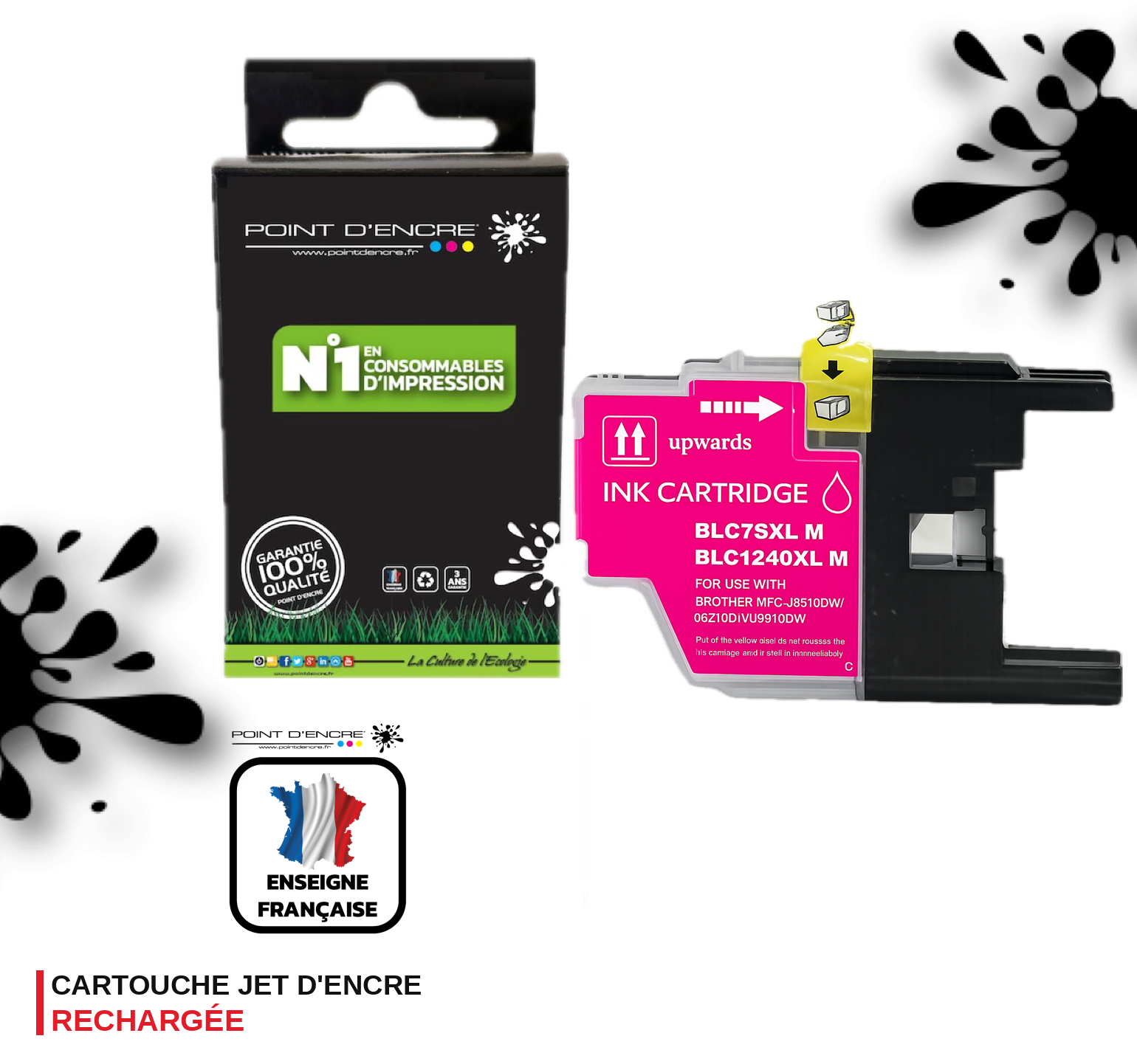 LC1240XL/LC1220XL/LC1280XL - MAGENTA - Grande capacité de Marque Française POINT D'ENCRE Pour imprimante compatible BROTHER (ceb)