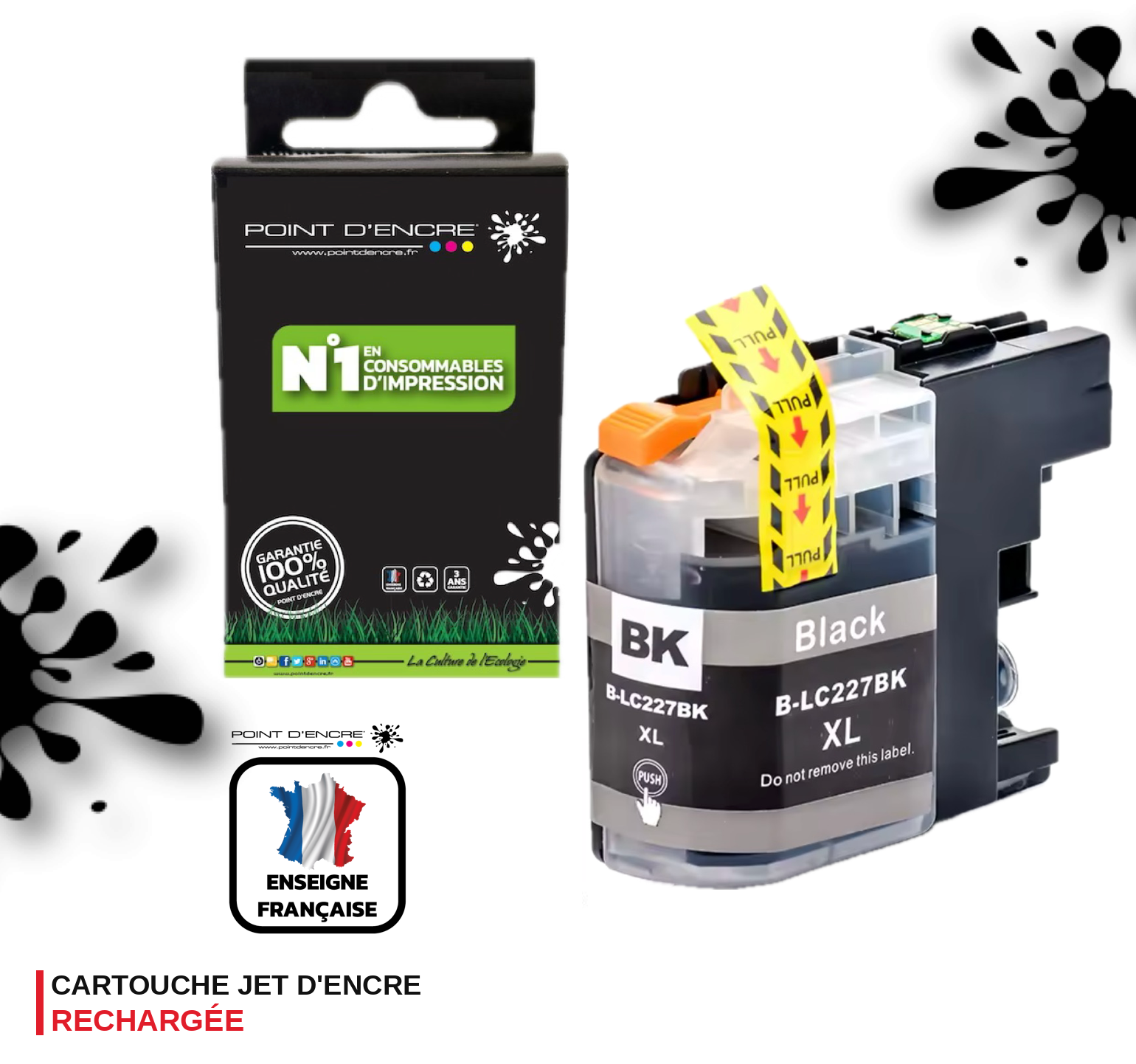 LC227XL - NOIR - Grande capacité de Marque Française POINT D'ENCRE Pour imprimante compatible BROTHER (ceb)